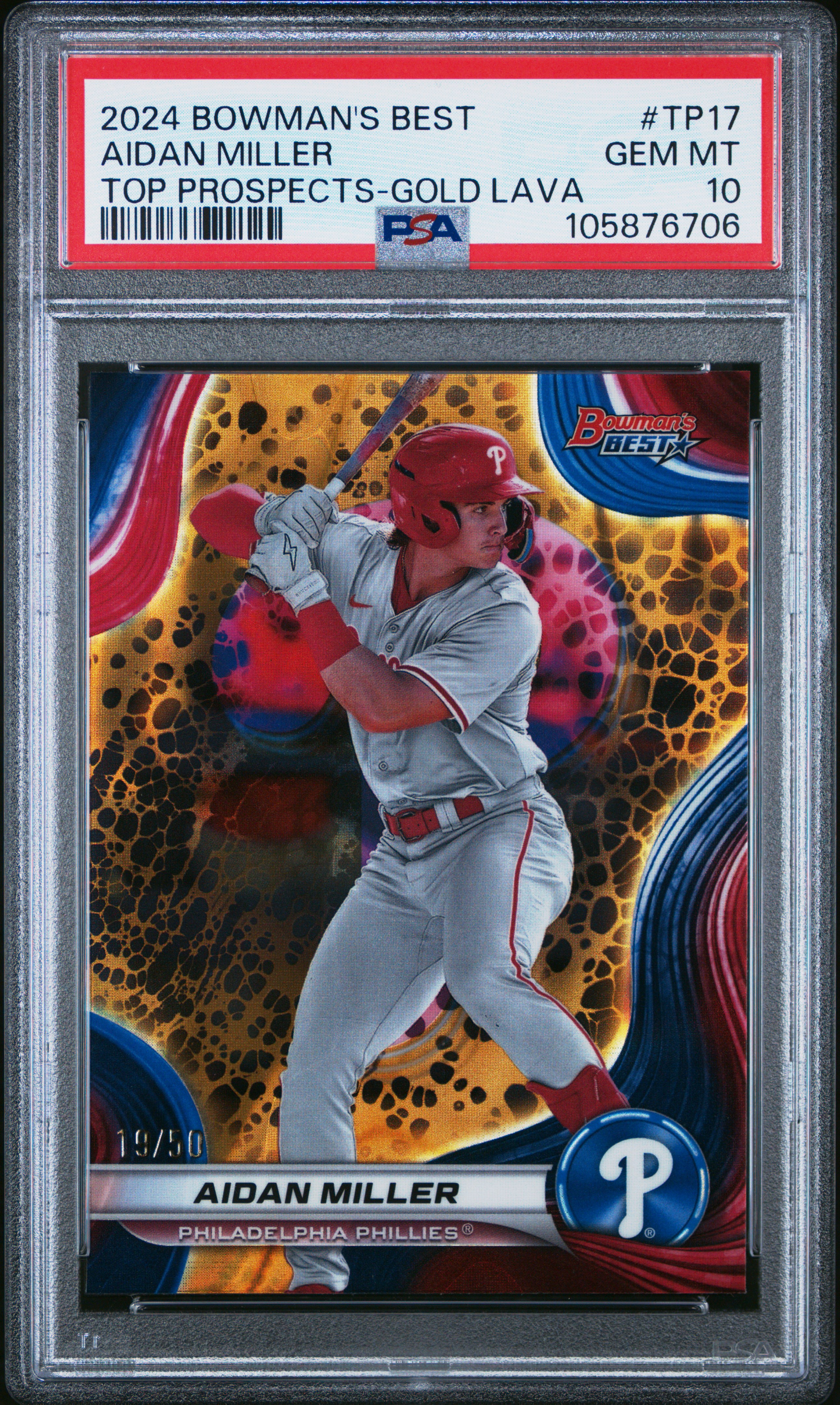 2024 Bowman's Best Top Prospects Aidan Miller #Tp17 (Top Prospects-Gold Lava) Gem Mt 10 front