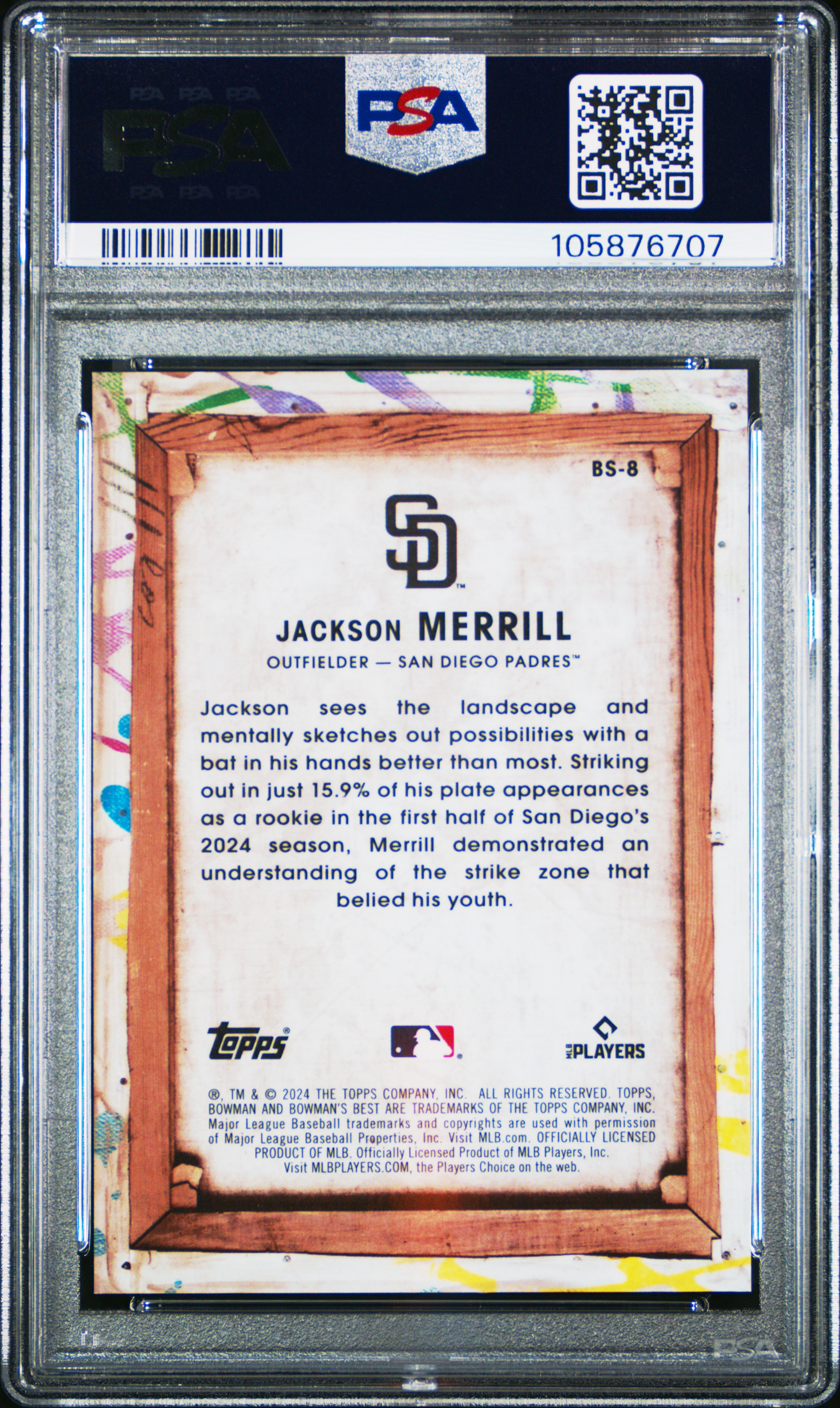 2024 Bowman's Best Bowman Showpieces Jackson Merrill #Bs8 Gem Mt 10 back