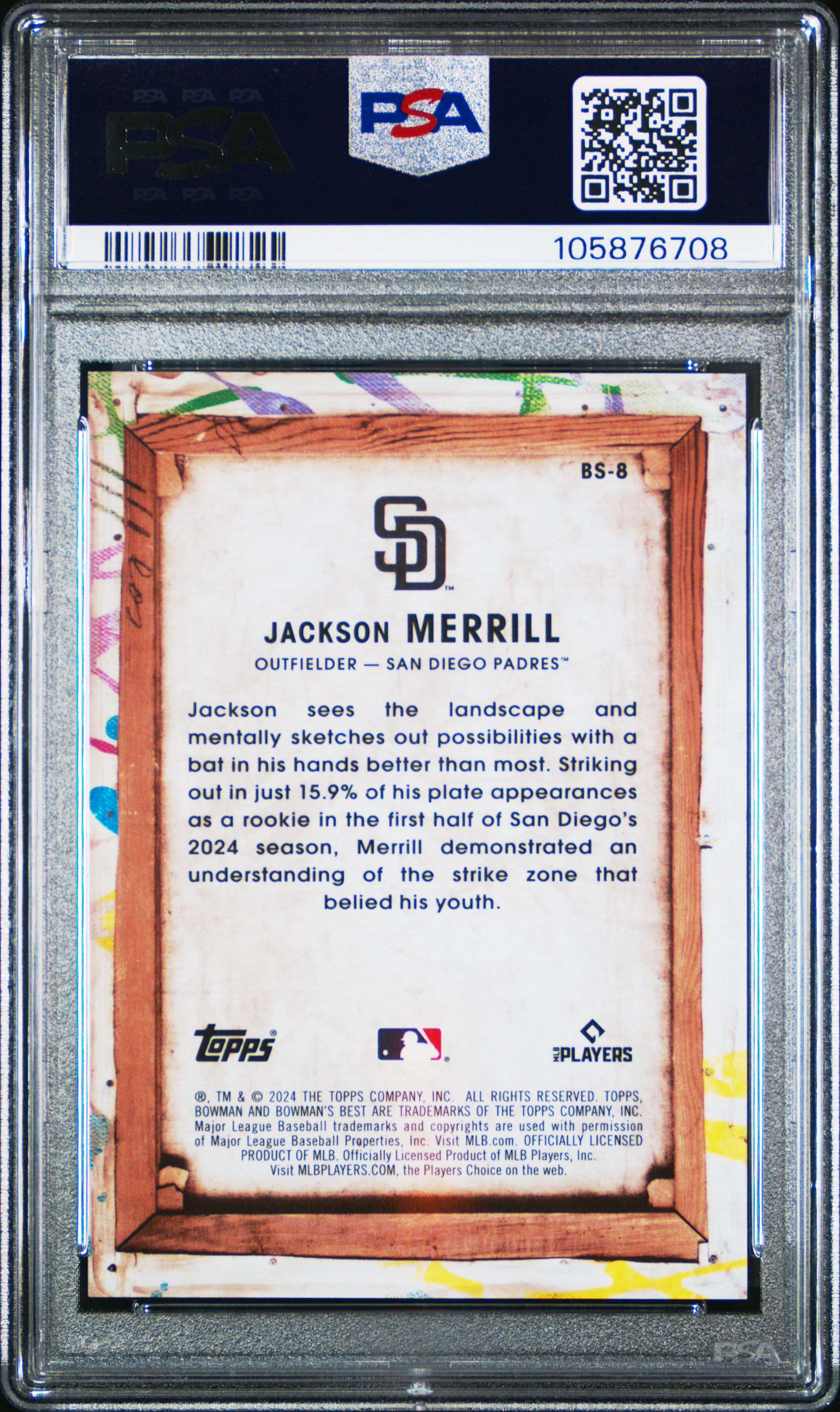2024 Bowman's Best Bowman Showpieces Jackson Merrill #Bs8 Gem Mt 10 back