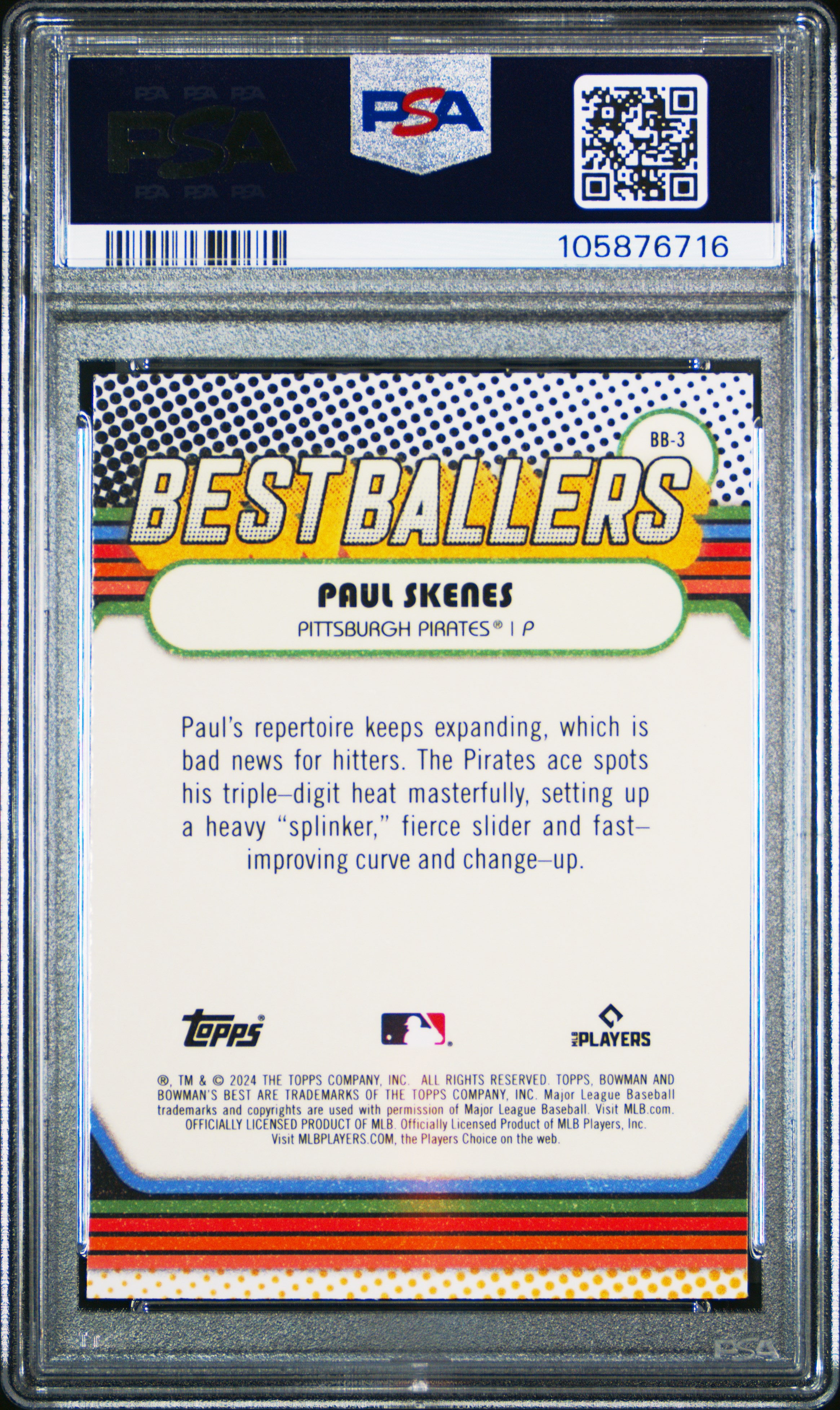 2024 Bowman's Best Best Ballers Paul Skenes #Bb3 Gem Mt 10 back