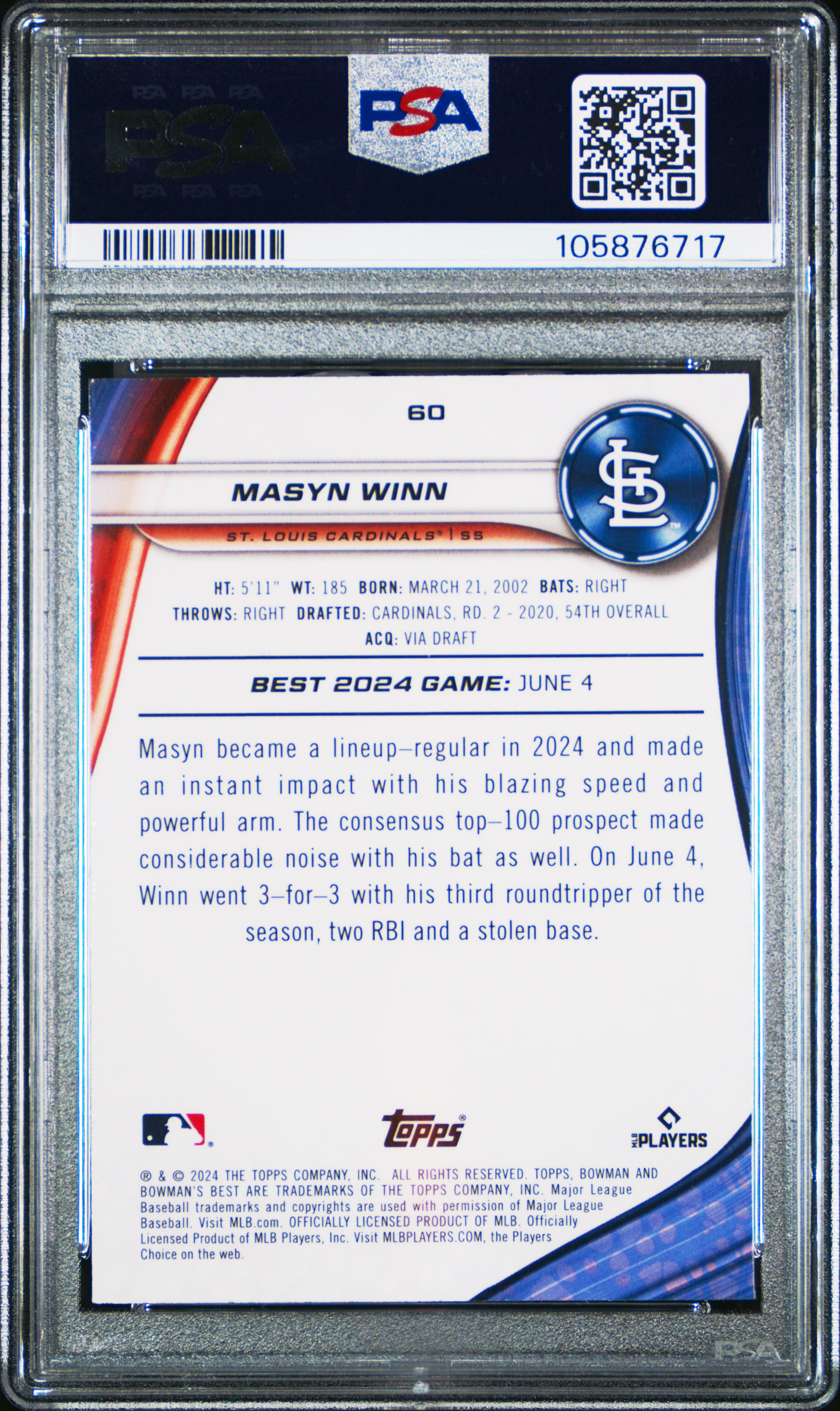 2024 Bowman's Best Masyn Winn #60 (Yellow Lazer) Gem Mt 10 back