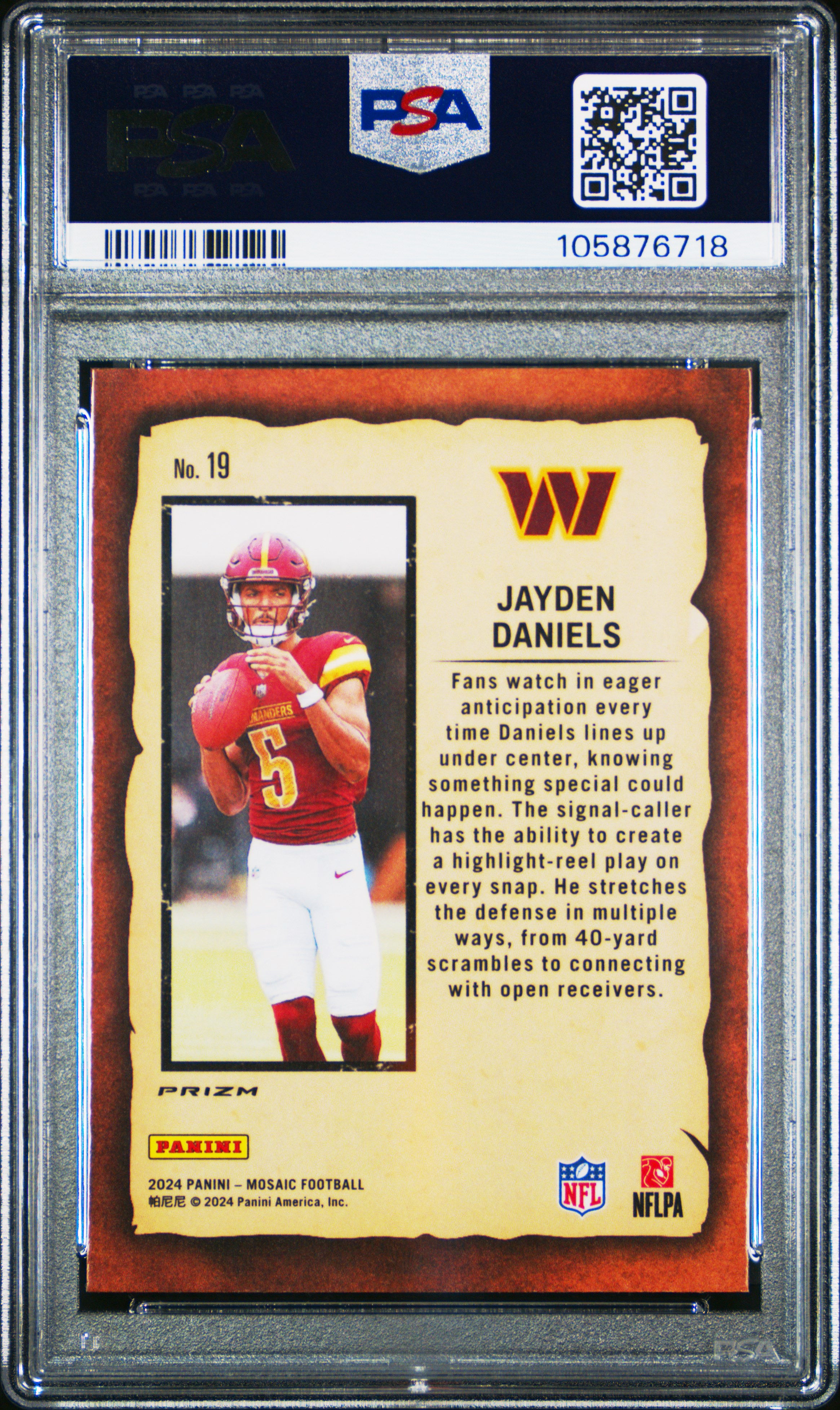 2024 Panini Mosaic Notoriety Jayden Daniels #19 (Notoriety-Green) Gem Mt 10 back