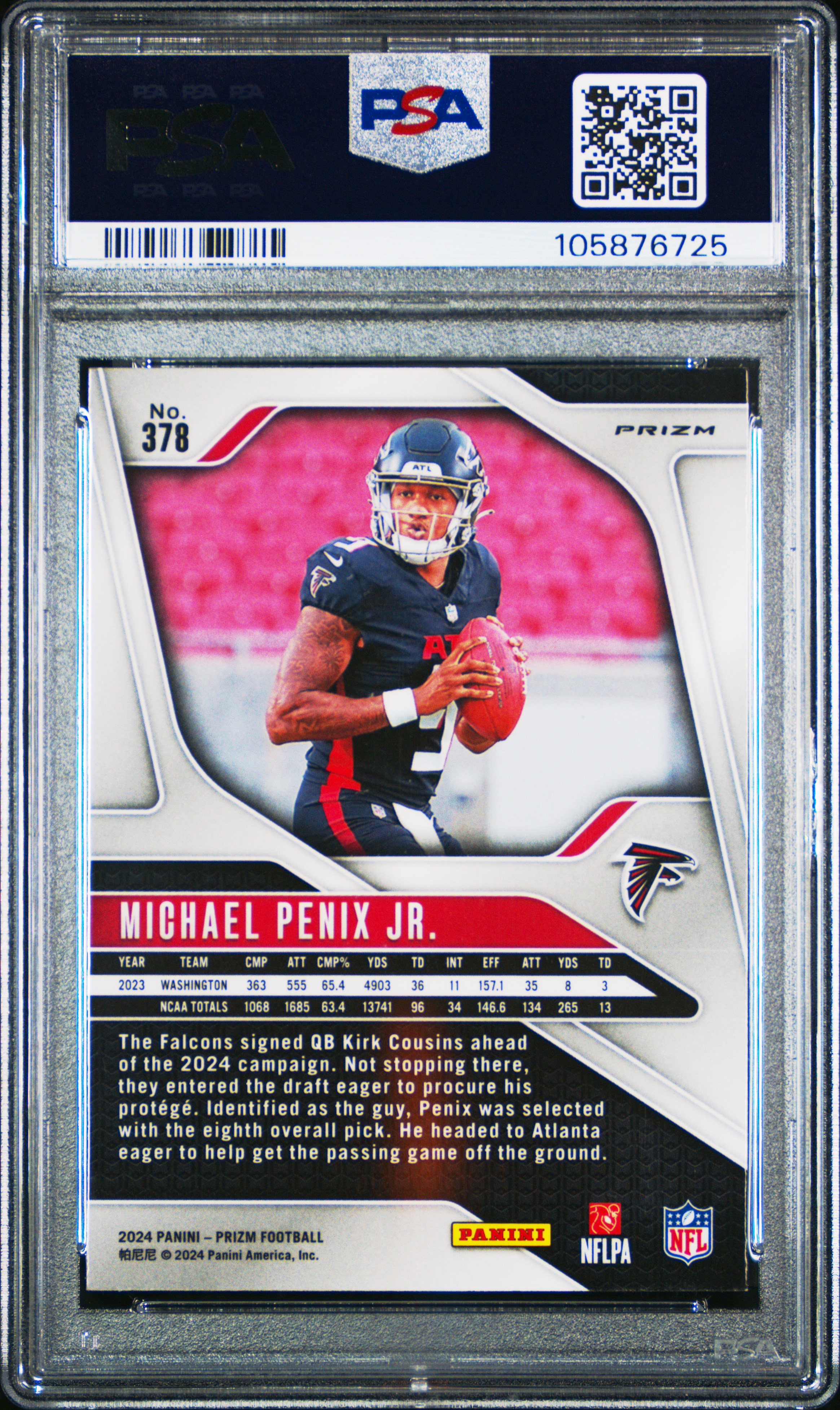 2024 Panini Prizm Michael Penix Jr. #378 (Silver Prizm) Mint 9 back