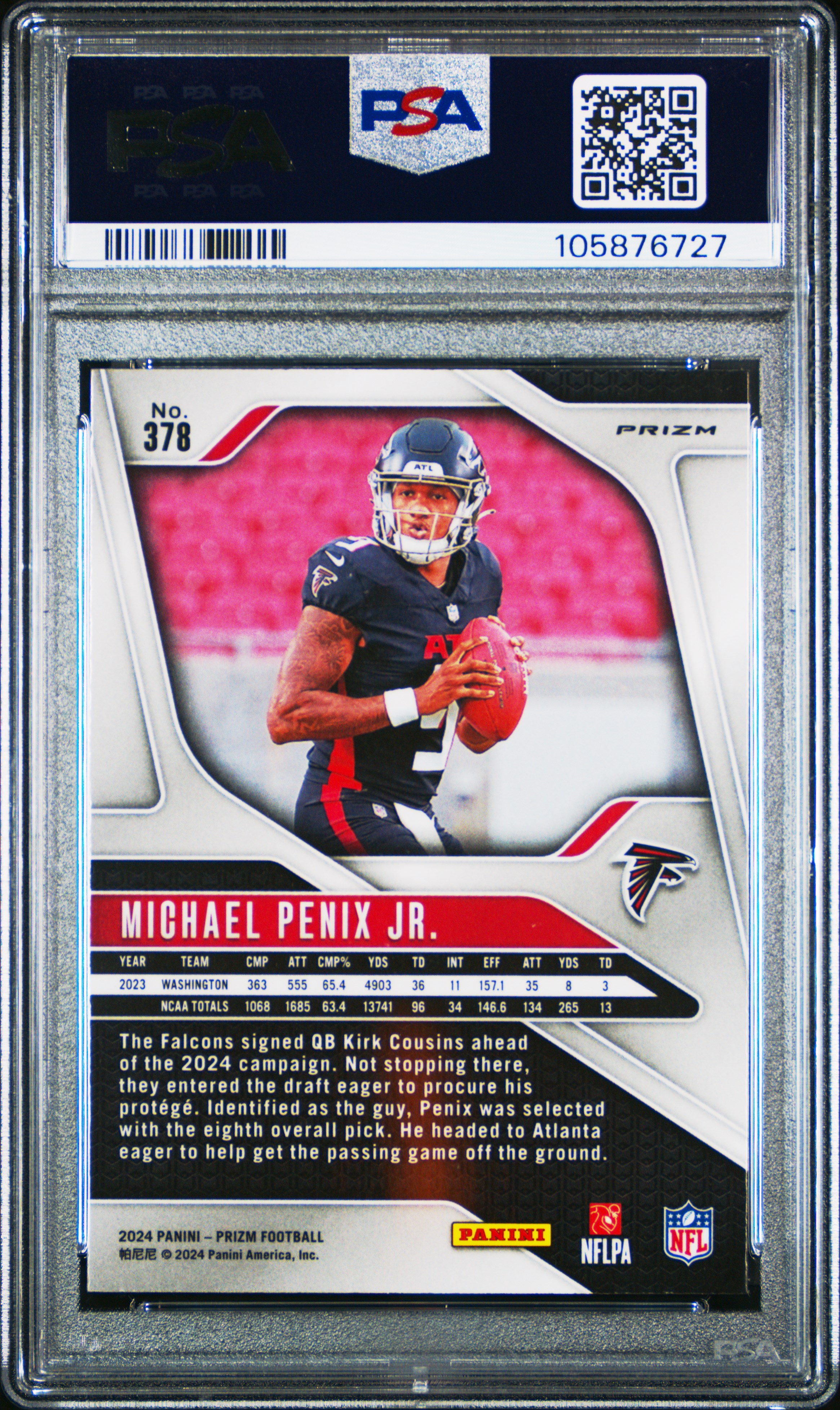 2024 Panini Prizm Michael Penix Jr. #378 (Silver Prizm) Gem Mt 10 back