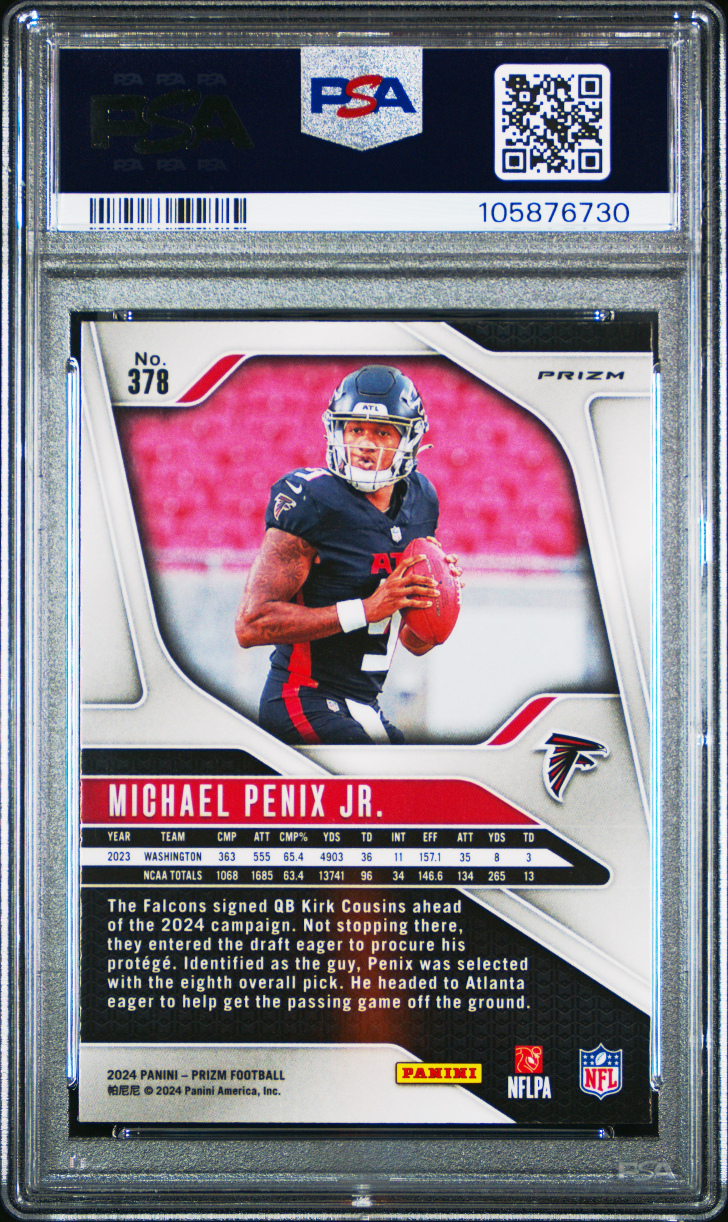2024 Panini Prizm Michael Penix Jr. #378 (Silver Prizm) Mint 9 back