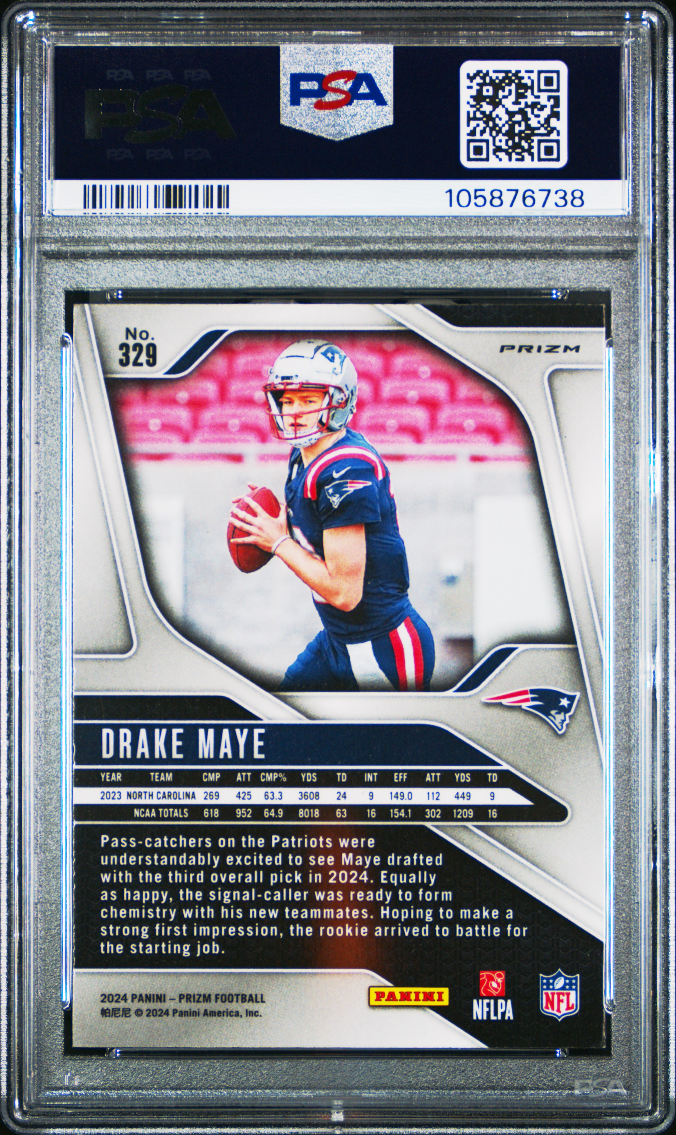 2024 Panini Prizm Drake Maye #329 (Disco Prizm) Mint 9 back
