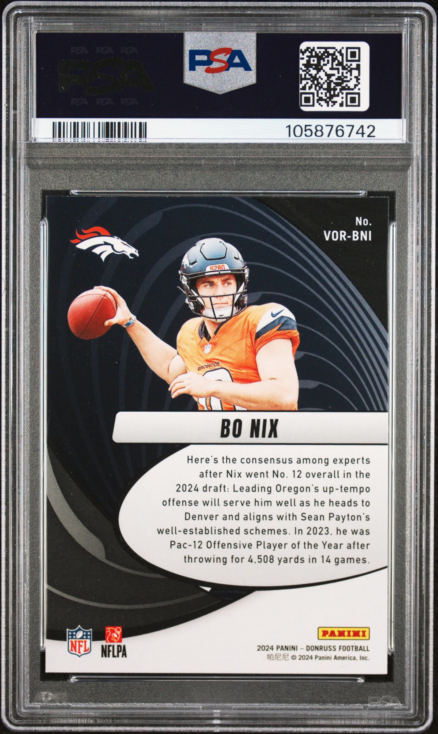 2024 Panini Donruss Vortex Bo Nix #Vorbni Mint 9 back
