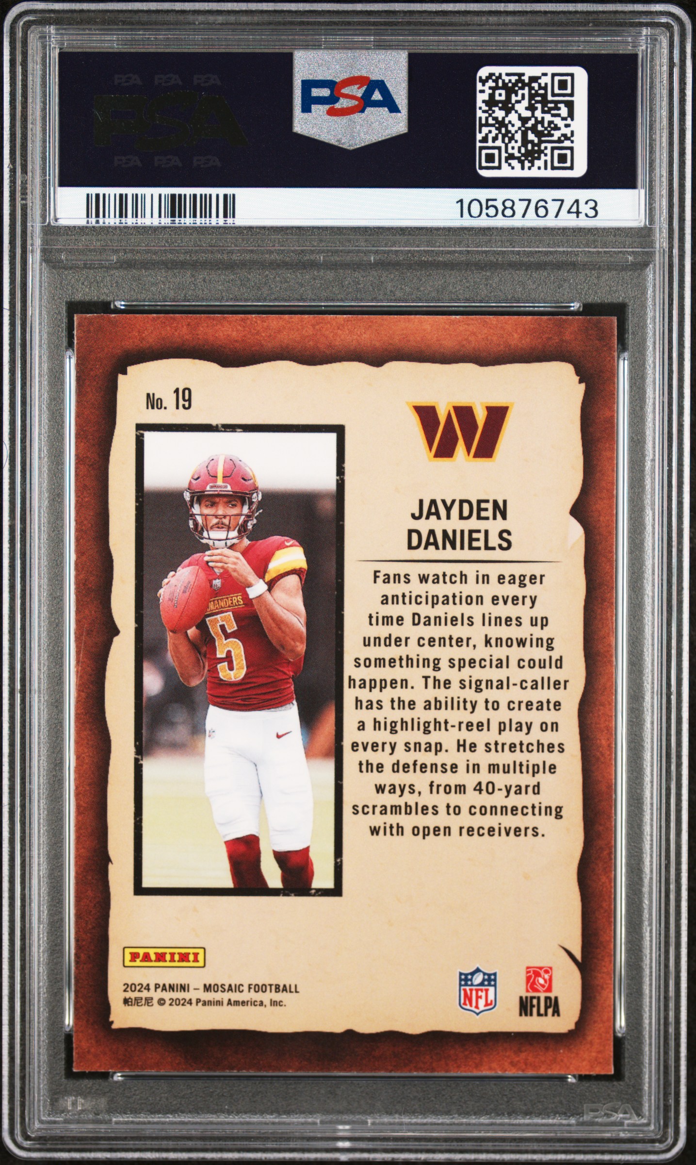 2024 Panini Mosaic Notoriety Jayden Daniels #19 Gem Mt 10 back