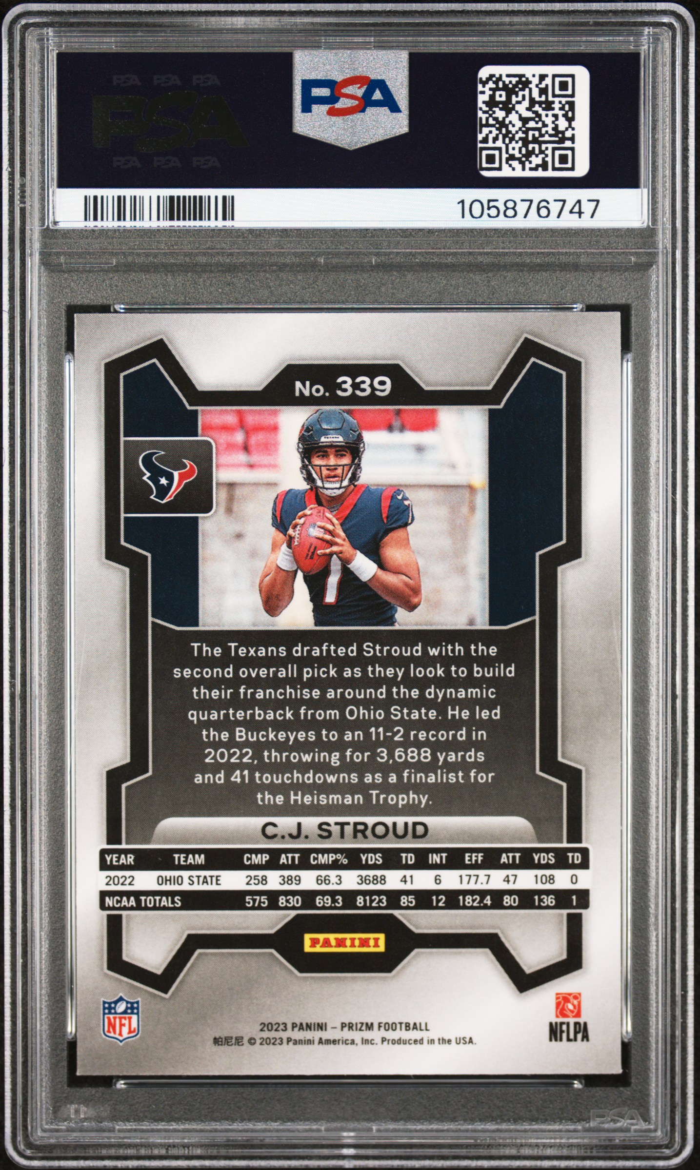 2023 Panini Prizm Cj Stroud #339 Gem Mt 10 back