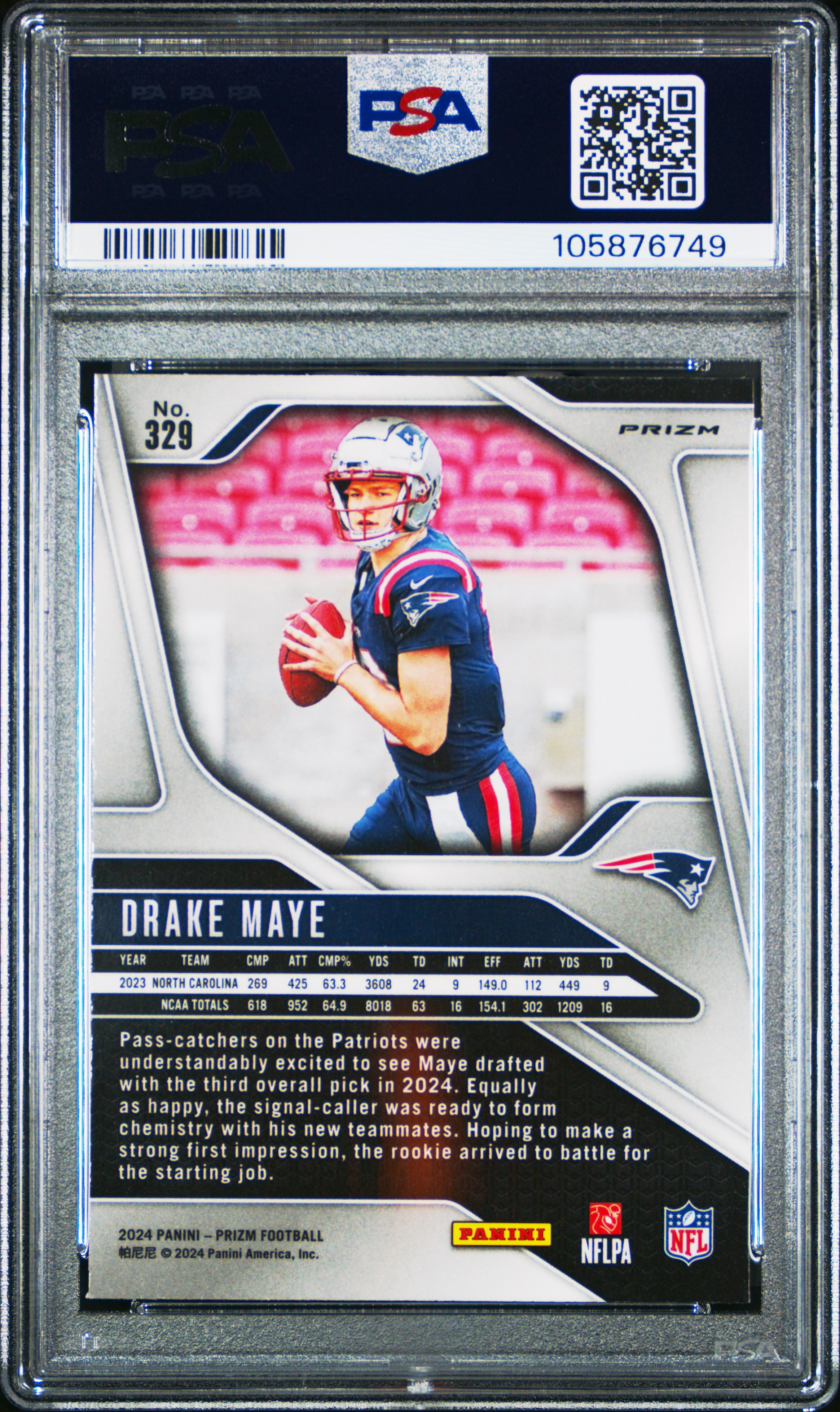 2024 Panini Prizm Drake Maye #329 (Neon Green Pulsar) Mint 9 back