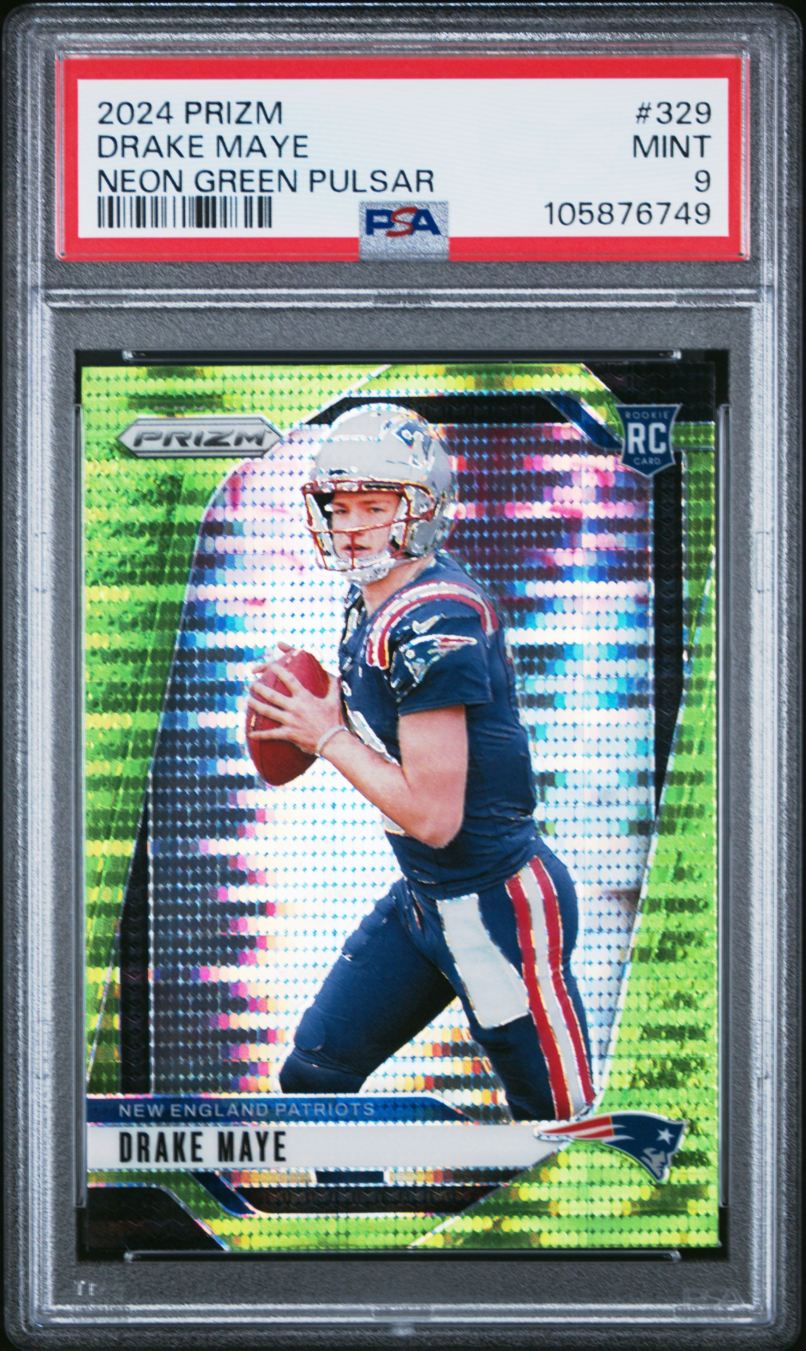 2024 Panini Prizm Drake Maye #329 (Neon Green Pulsar) Mint 9 front