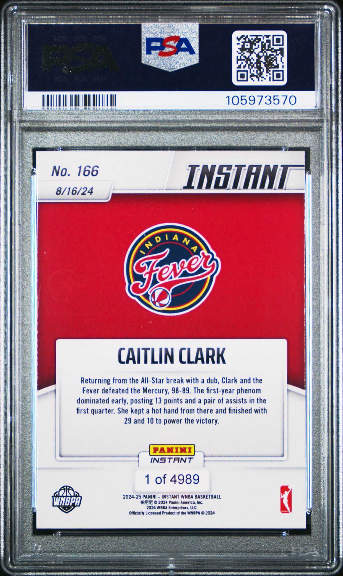 2024 Panini Instant Wnba Caitlin Clark #166 Mint 9 back