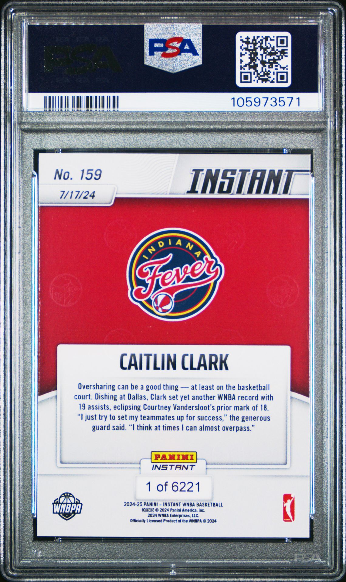 2024 Panini Instant Wnba Caitlin Clark #159 Mint 9 back