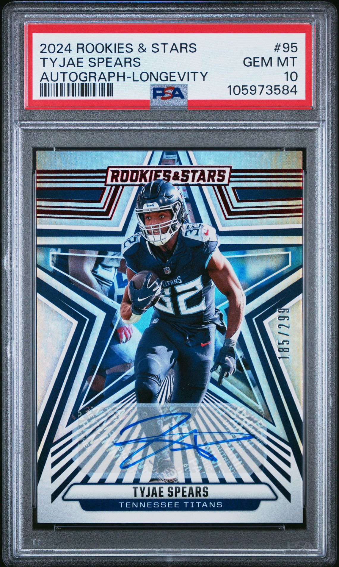 2024 Panini Rookies & Stars Tyjae Spears #95 (Autograph-Longevity) Gem Mt 10 front