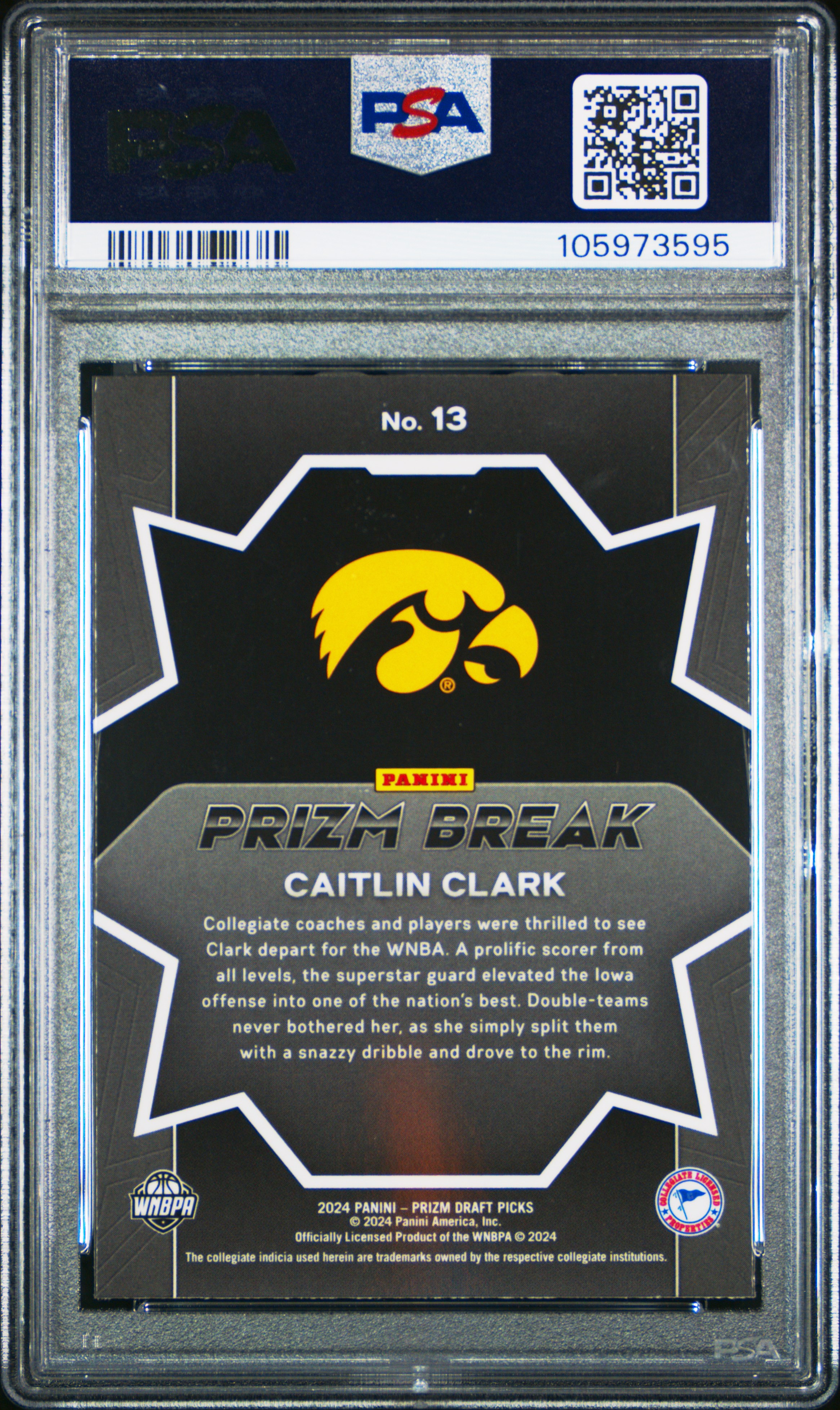 2024 Panini Prizm Draft Picks Prizm Break Caitlin Clark #13 Gem Mt 10 front