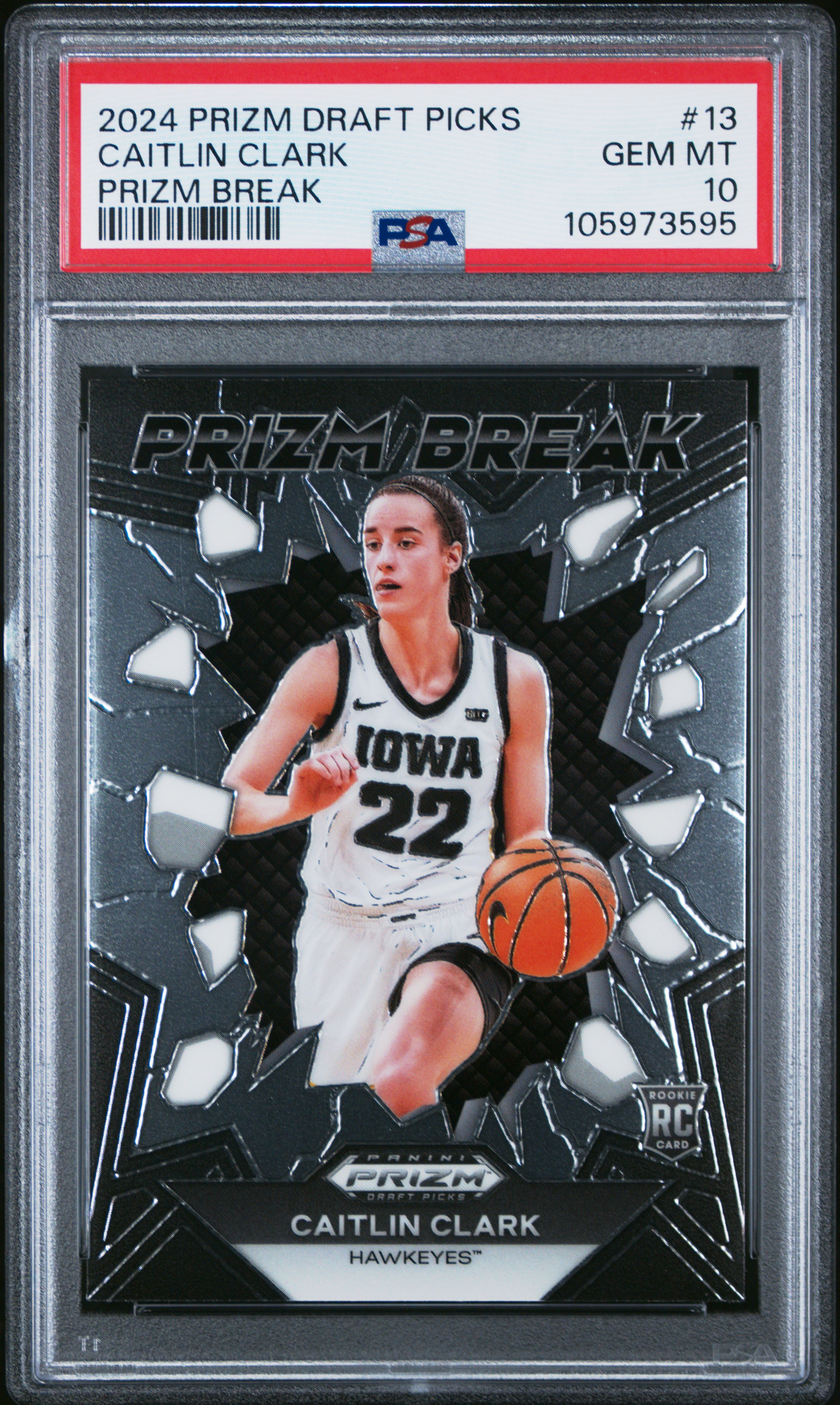2024 Panini Prizm Draft Picks Prizm Break Caitlin Clark #13 Gem Mt 10 back