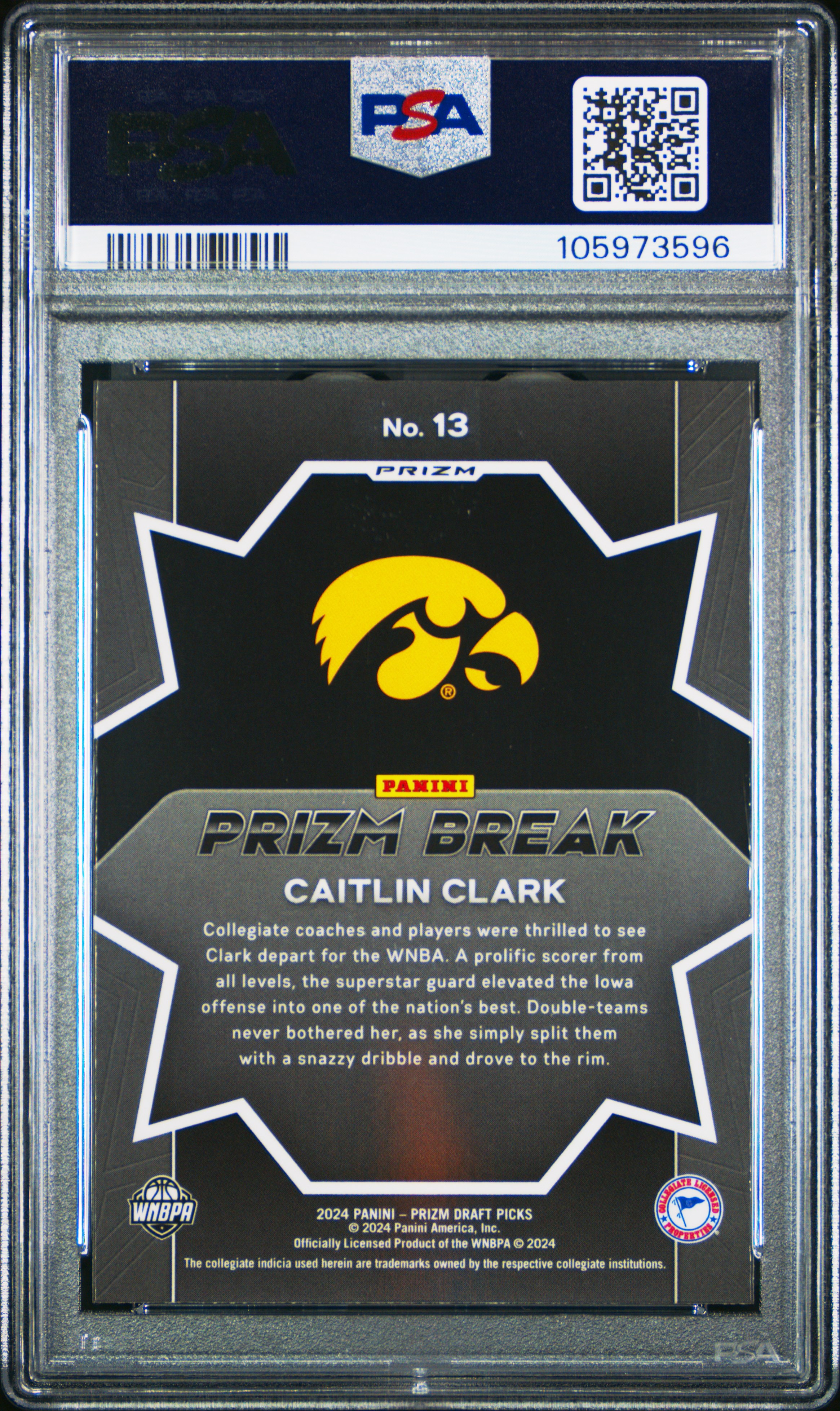 2024 Panini Prizm Draft Picks Prizm Break Caitlin Clark #13 (Prizm Break-Silver Prizm) Gem Mt 10 front