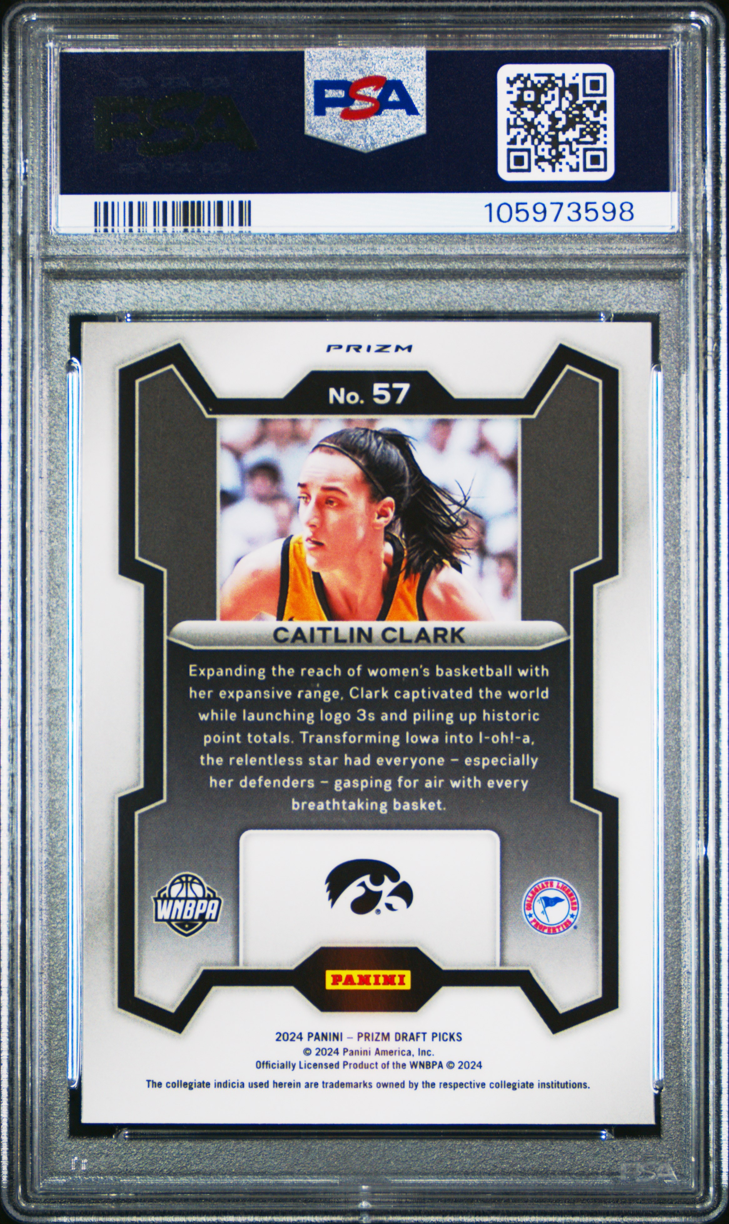 2024 Panini Prizm Draft Picks Caitlin Clark #57 (Silver Prizm) Gem Mt 10 front