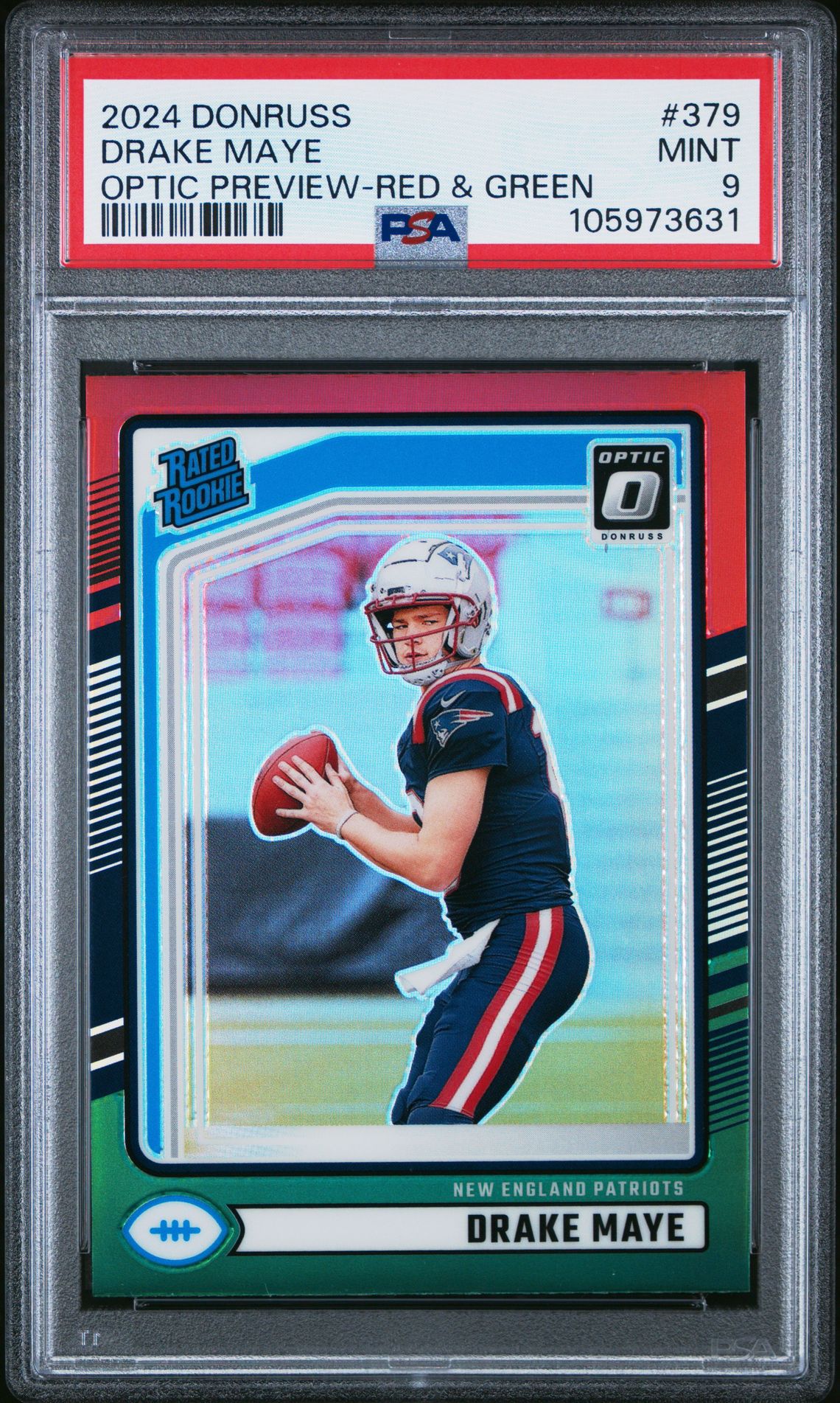 2024 Panini Donruss Drake Maye #379 (Optic Preview-Red & Green) Mint 9 front