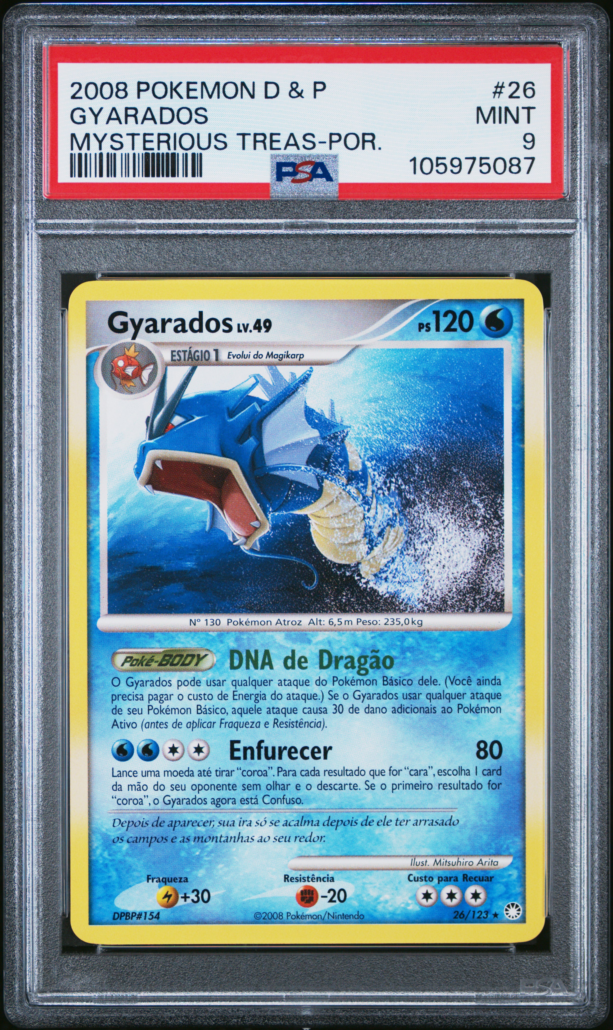 2008 #26 Gyarados Base PSA 9 Portuguese Diamond & Pearl Mysterious Treasures Pokemon
