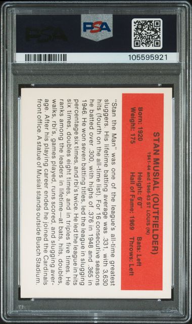 1987 Baseball's All-Time Greats Stan Musial (All-Time Greats) N0: Authentic back