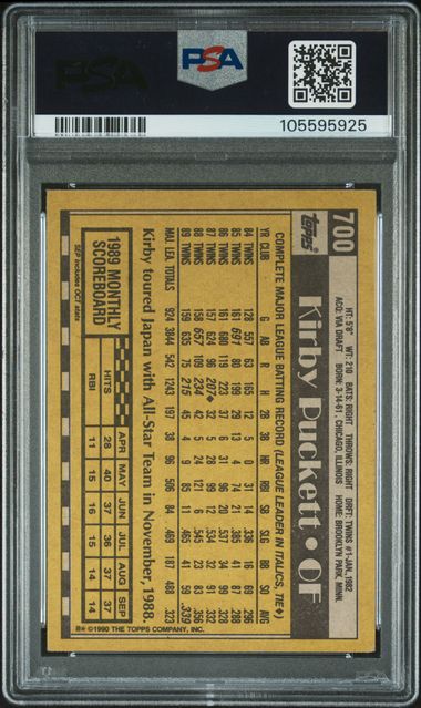 1990 Topps Kirby Puckett #700 N0: Authentic back