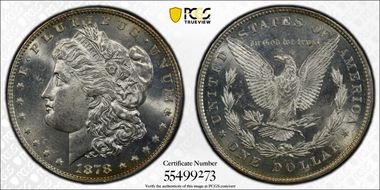 1878 8TF $1 VAM 18, Doubled Date MS63