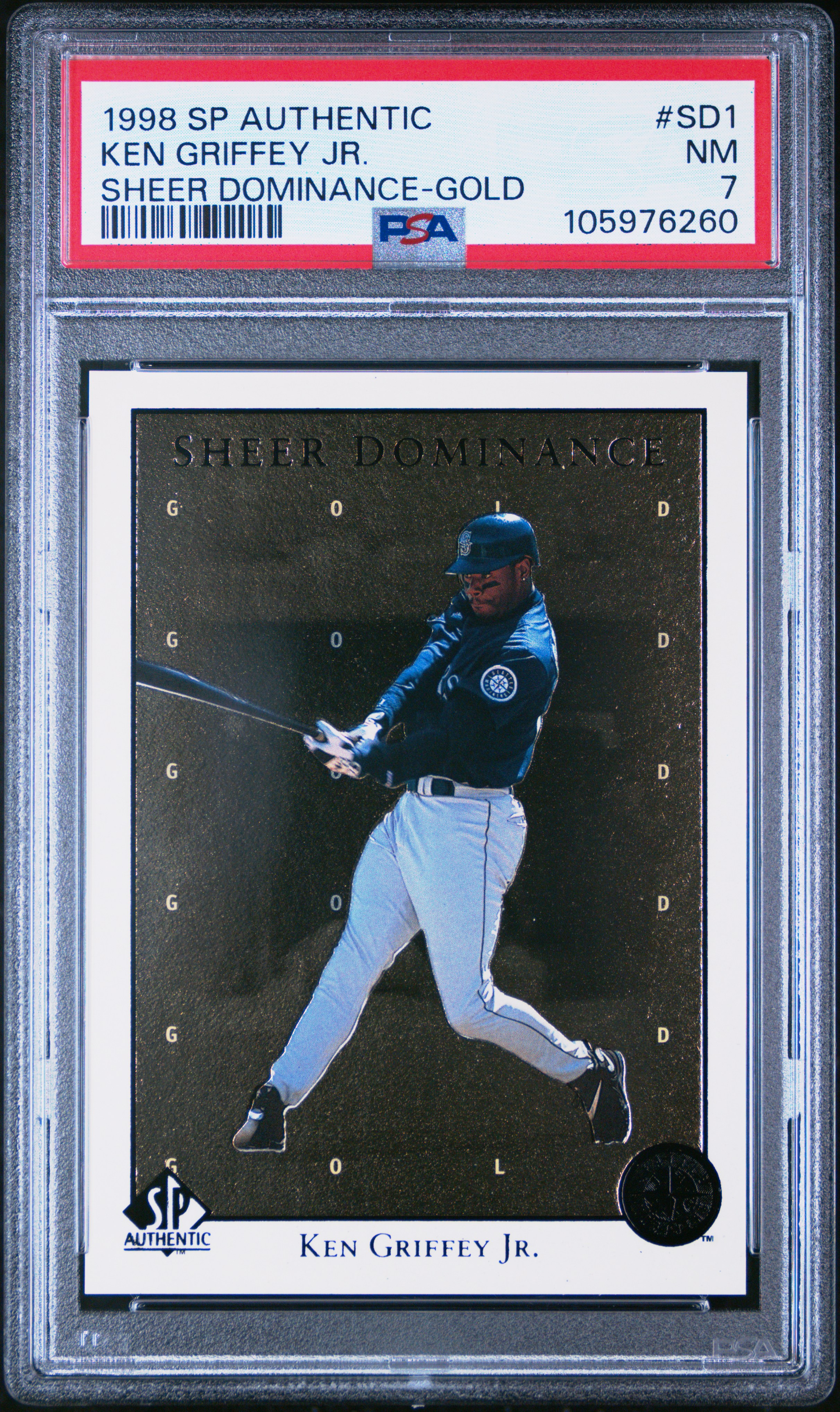 1998 Sp Authentic Sheer Dominance Ken Griffey Jr. #Sd1 (Sheer Dominance-Gold) Nm 7 front