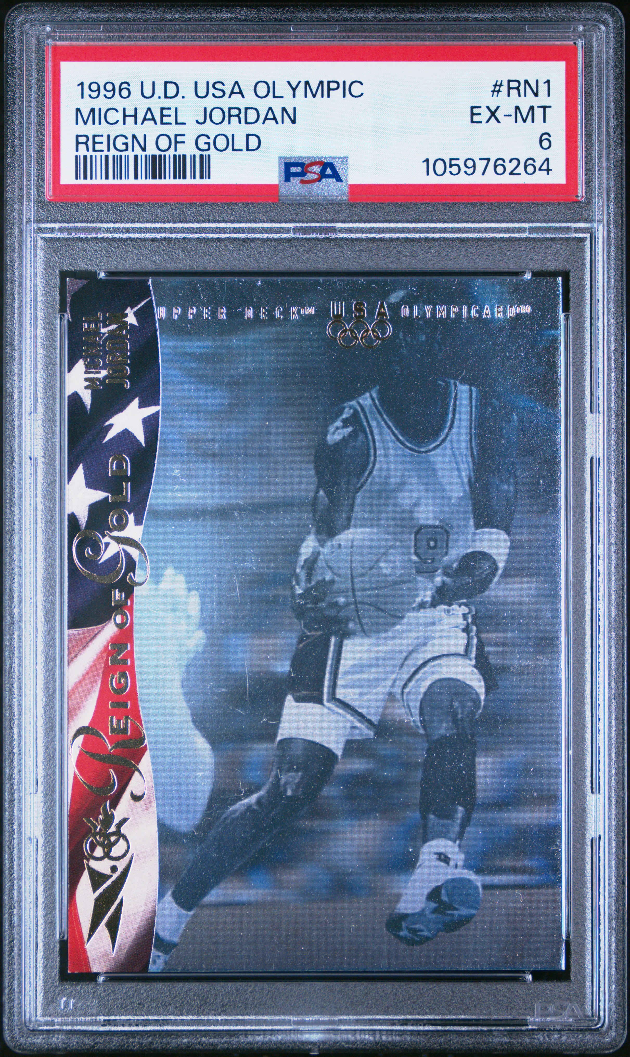 1996 Upper Deck U.s.a Olympicard Reign Of Gold Michael Jordan #Rn1 (Reign Of Gold) Ex-Mt 6 front