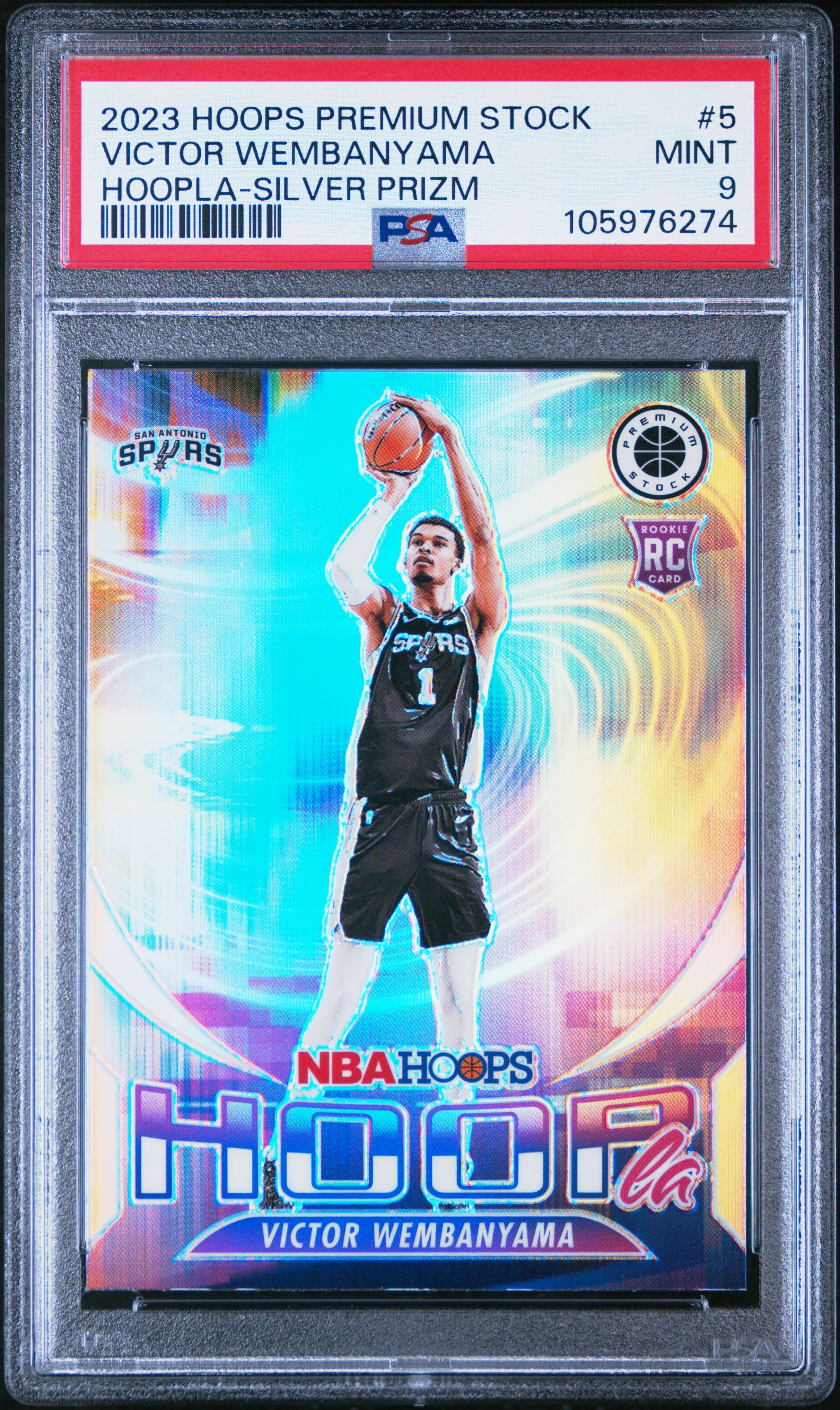 2023 Panini Hoops Premium Stock Hoopla Victor Wembanyama #5 (Hoopla-Silver Prizm) Mint 9 front