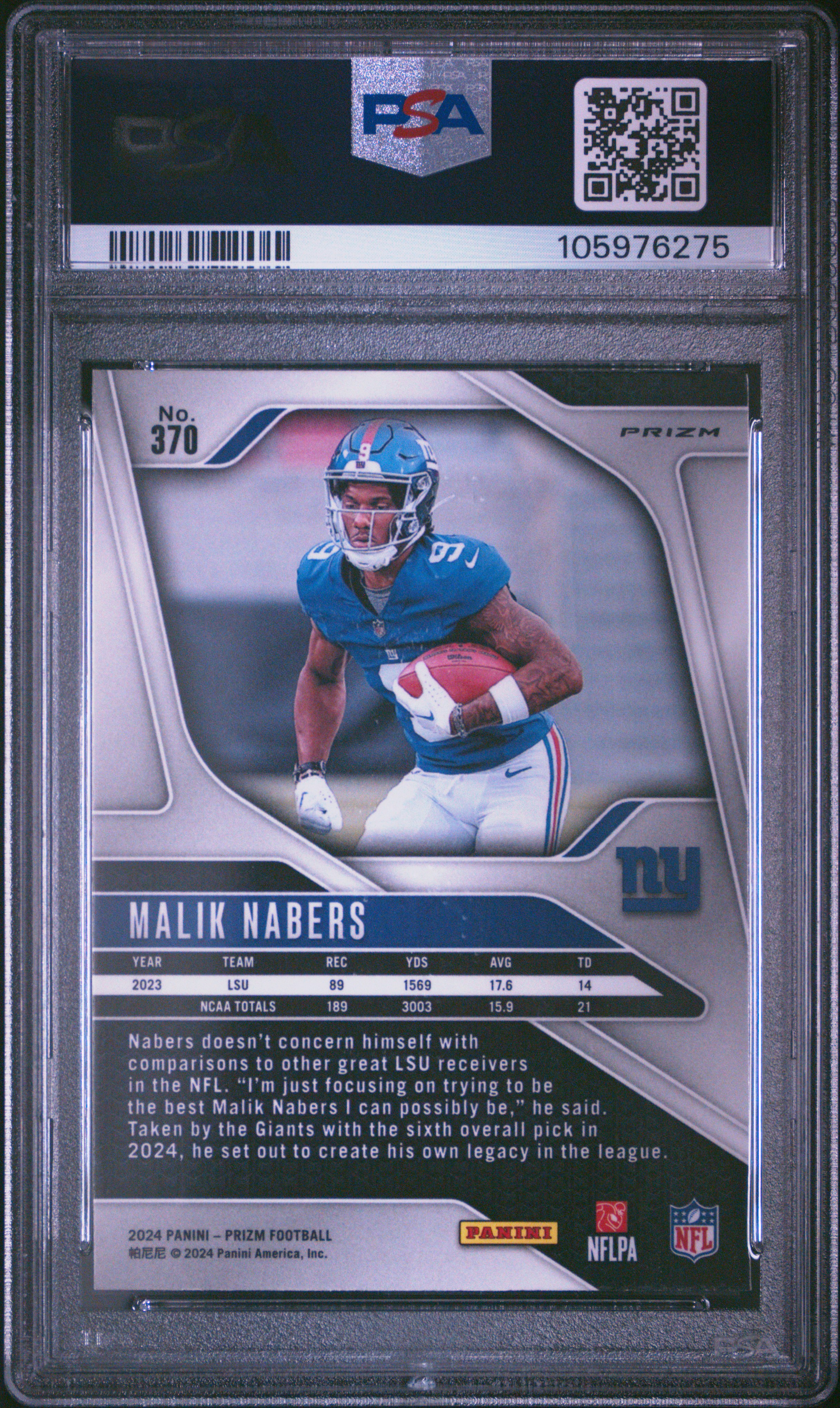 2024 Panini Prizm Malik Nabers #370 (Silver Prizm) Mint 9 back