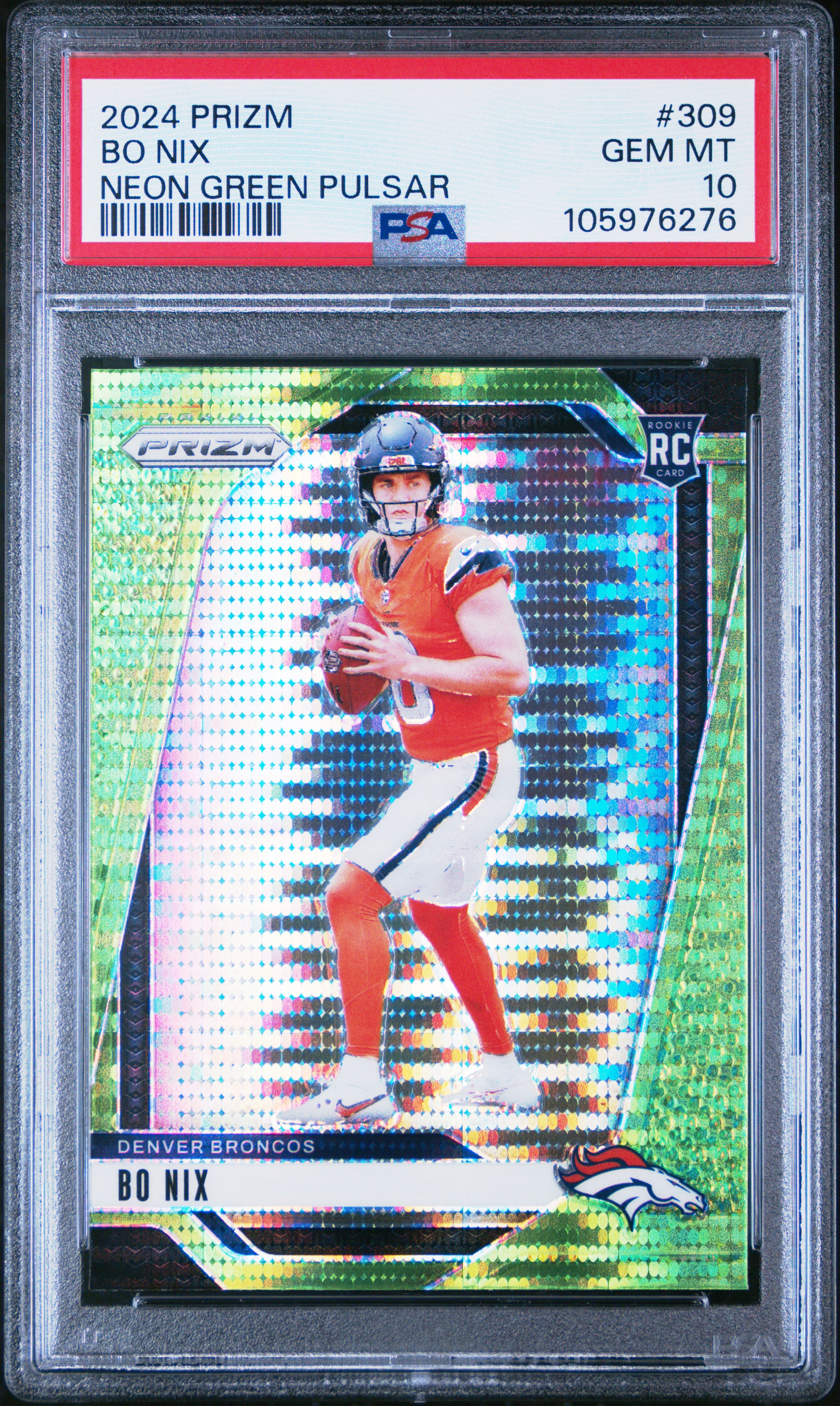 2024 Panini Prizm Bo Nix #309 (Neon Green Pulsar) Gem Mt 10 front