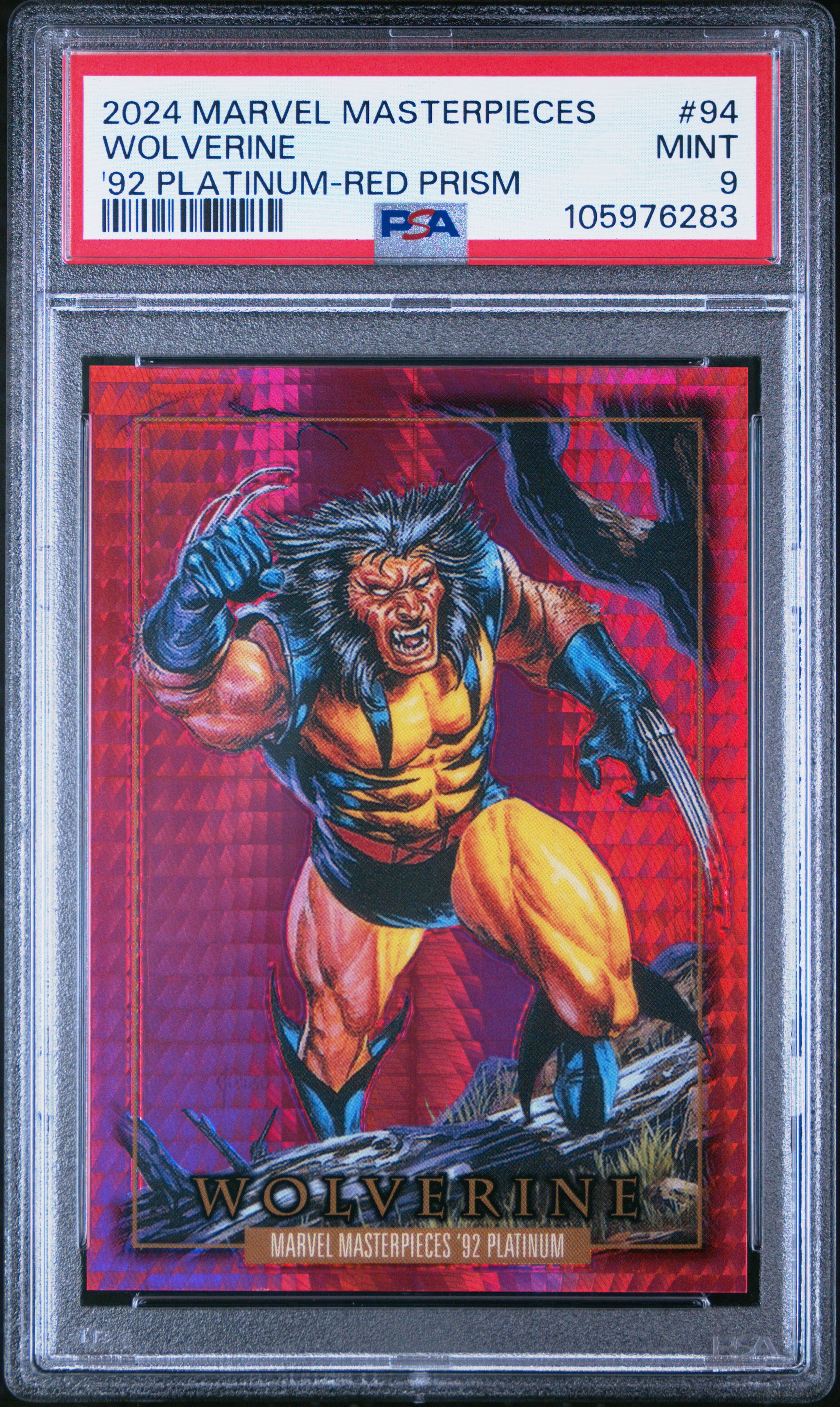 2024 Upper Deck Marvel Masterpieces '92 Platinum Wolverine #94 ('92 Platinum-Red Prism) Mint 9 front