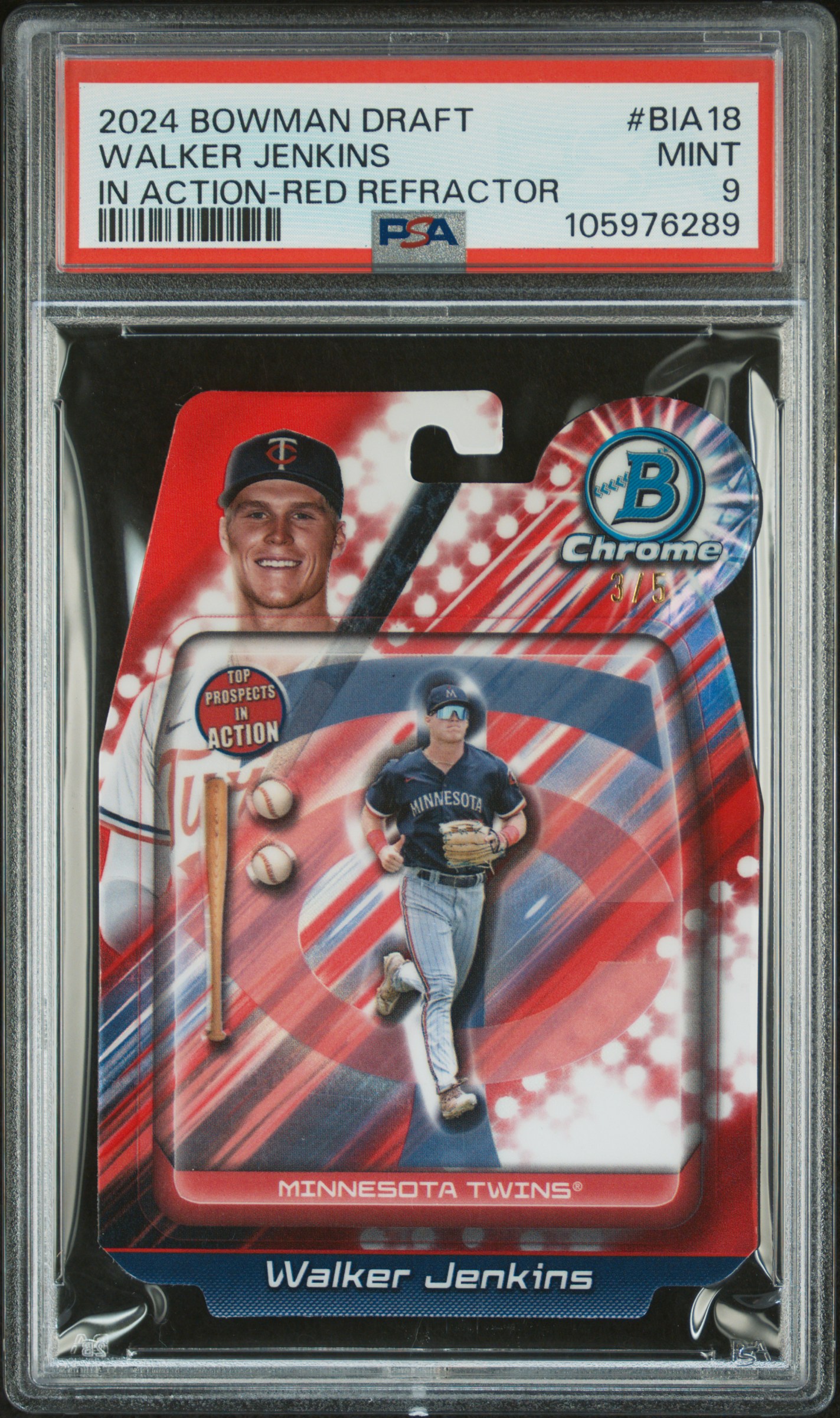 2024 Bowman Draft Bowman In Action Walker Jenkins #Bia18 (In Action-Red Refractor) Mint 9 front
