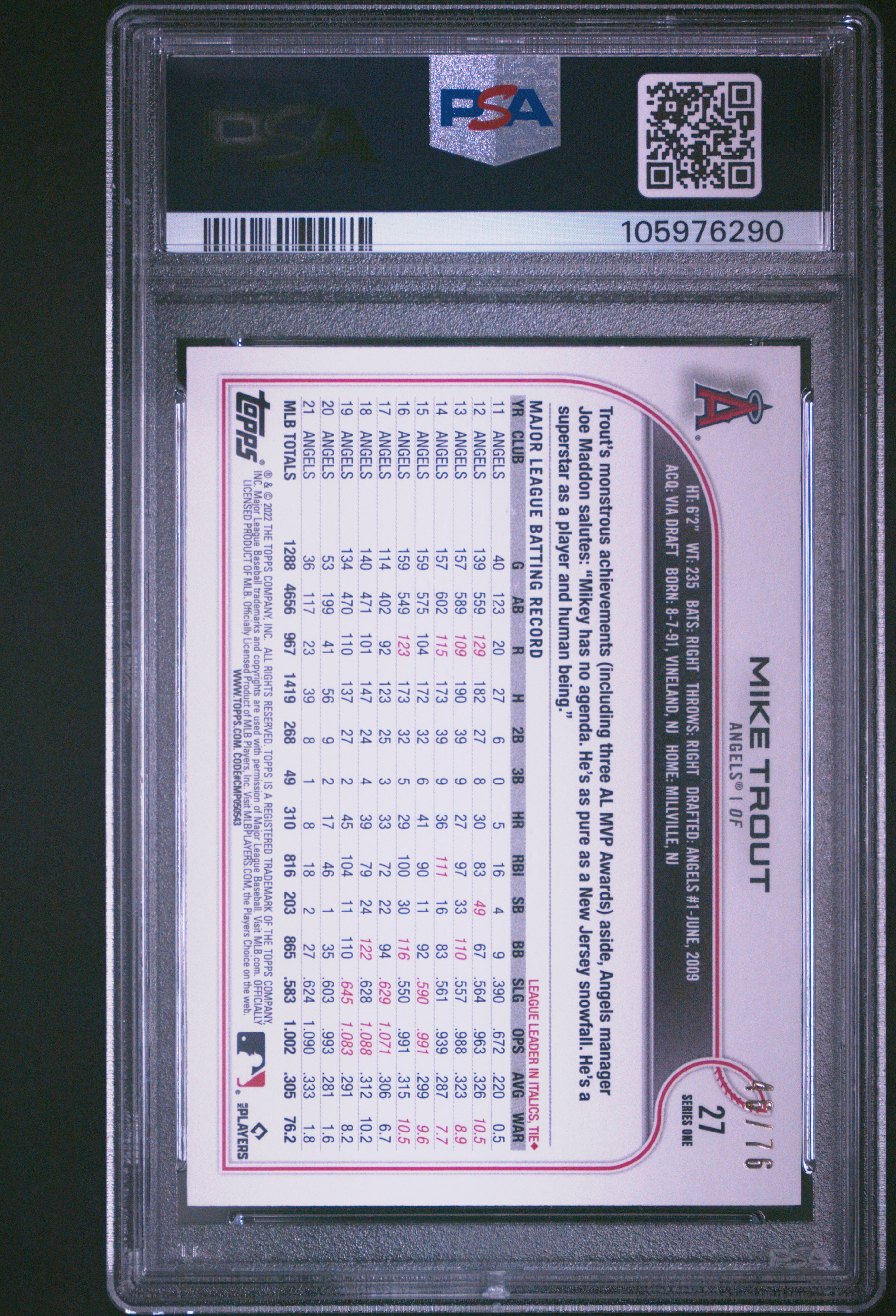 2022 Topps Mike Trout #27 (Independence Day) Mint 9 back