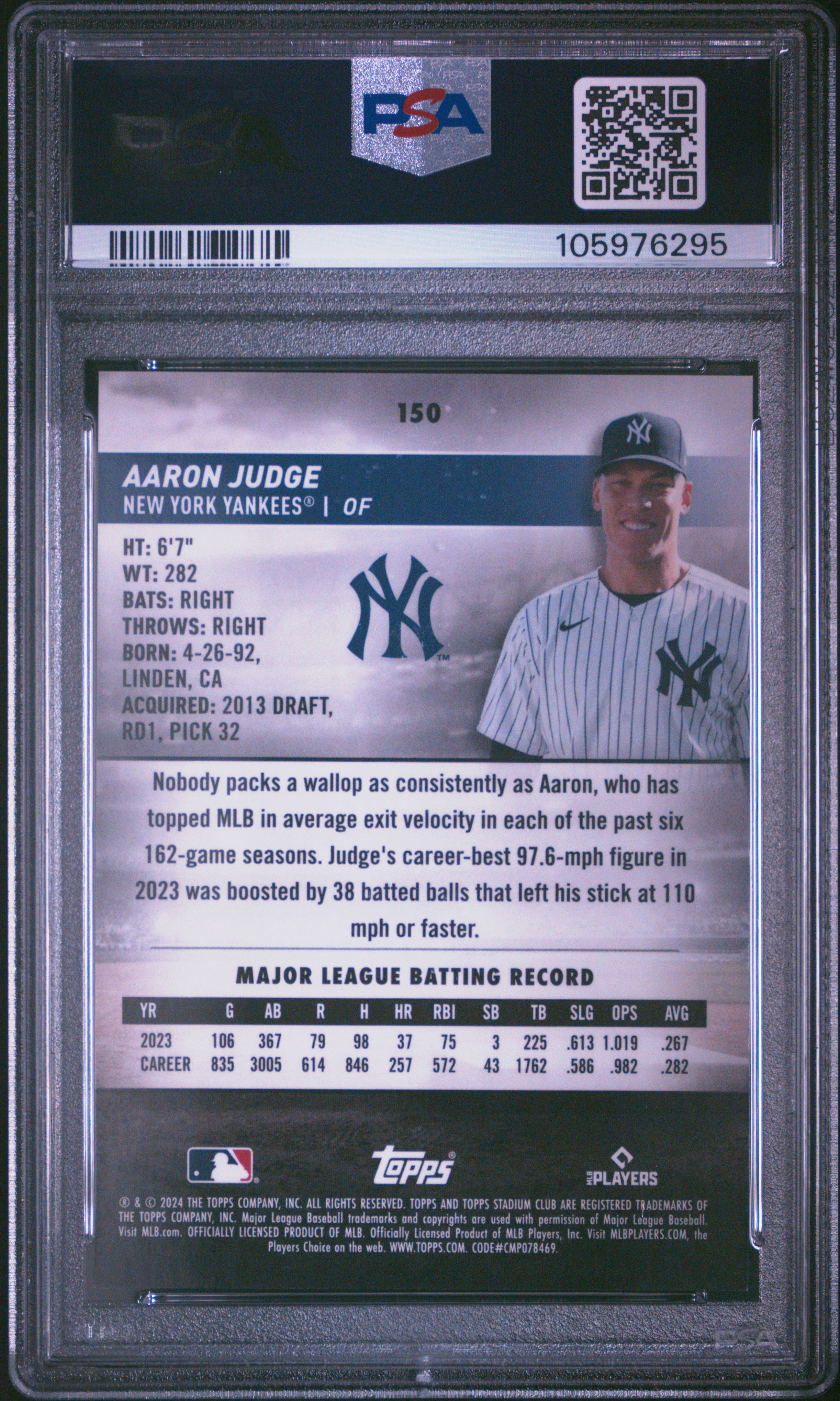 2024 Topps Stadium Club Aaron Judge #150 (Chrome-Pearl White Ref) Mint 9 back