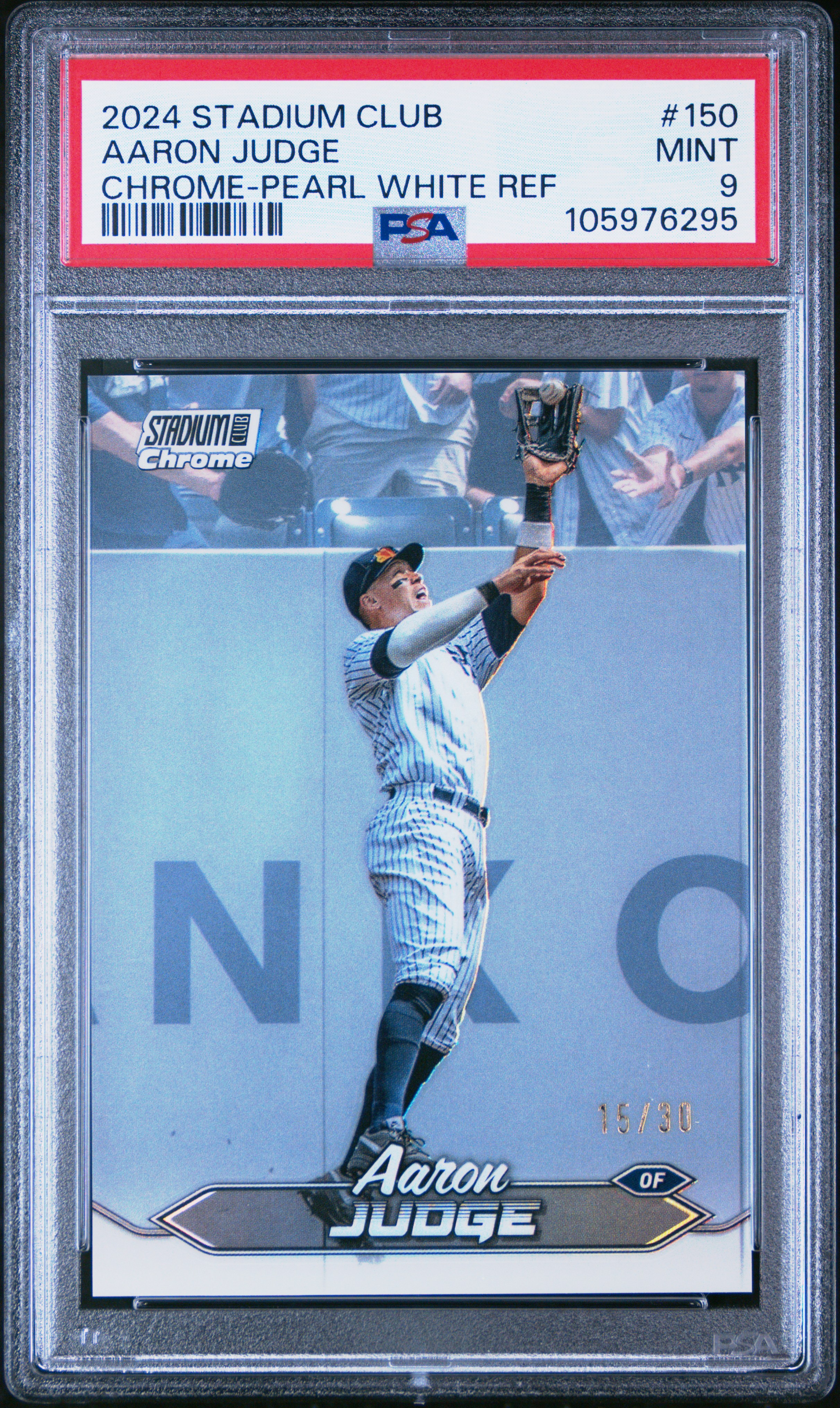 2024 Topps Stadium Club Aaron Judge #150 (Chrome-Pearl White Ref) Mint 9 front
