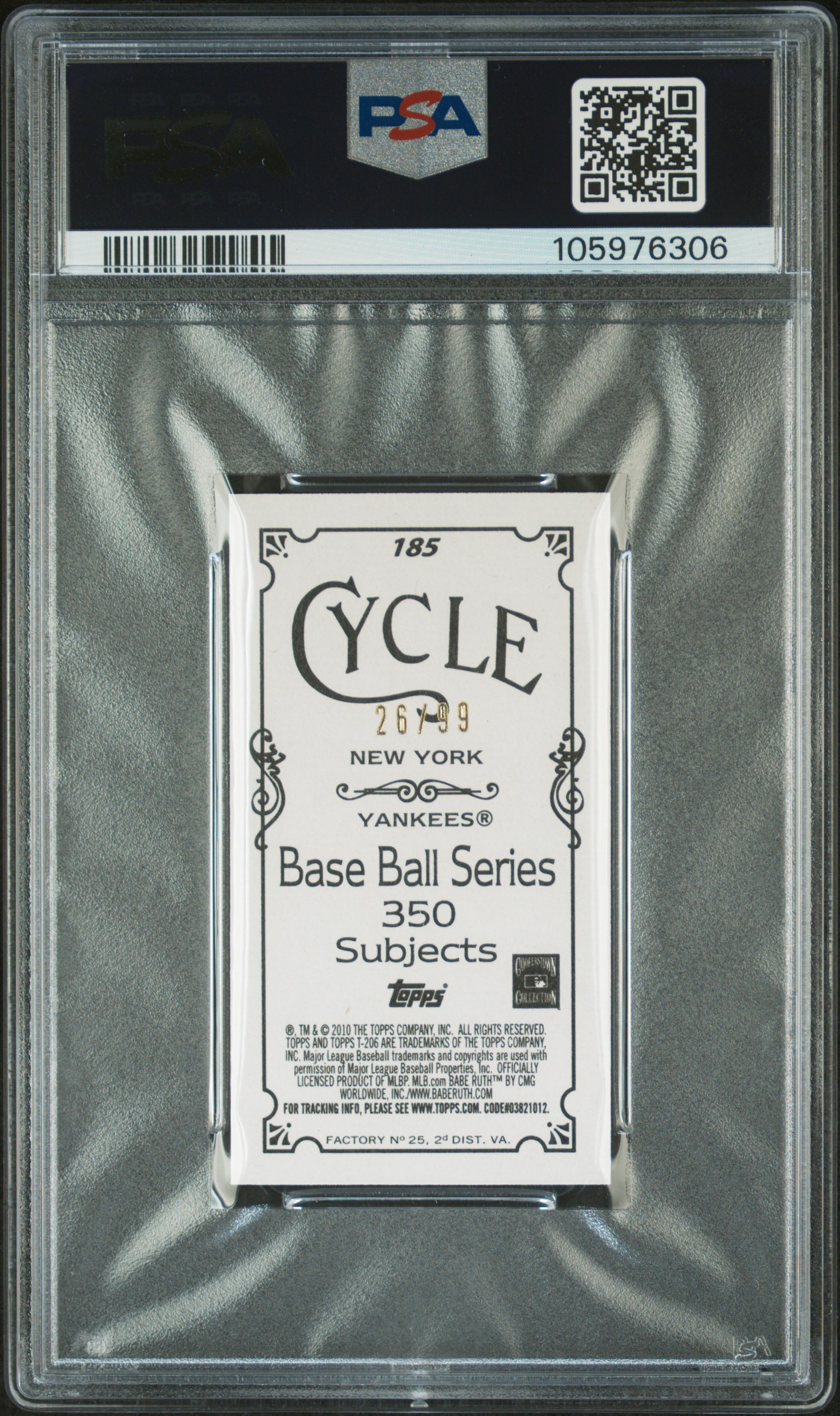 2010 Topps 206 Babe Ruth #185 (Mini-Cycle) Vg 3 back