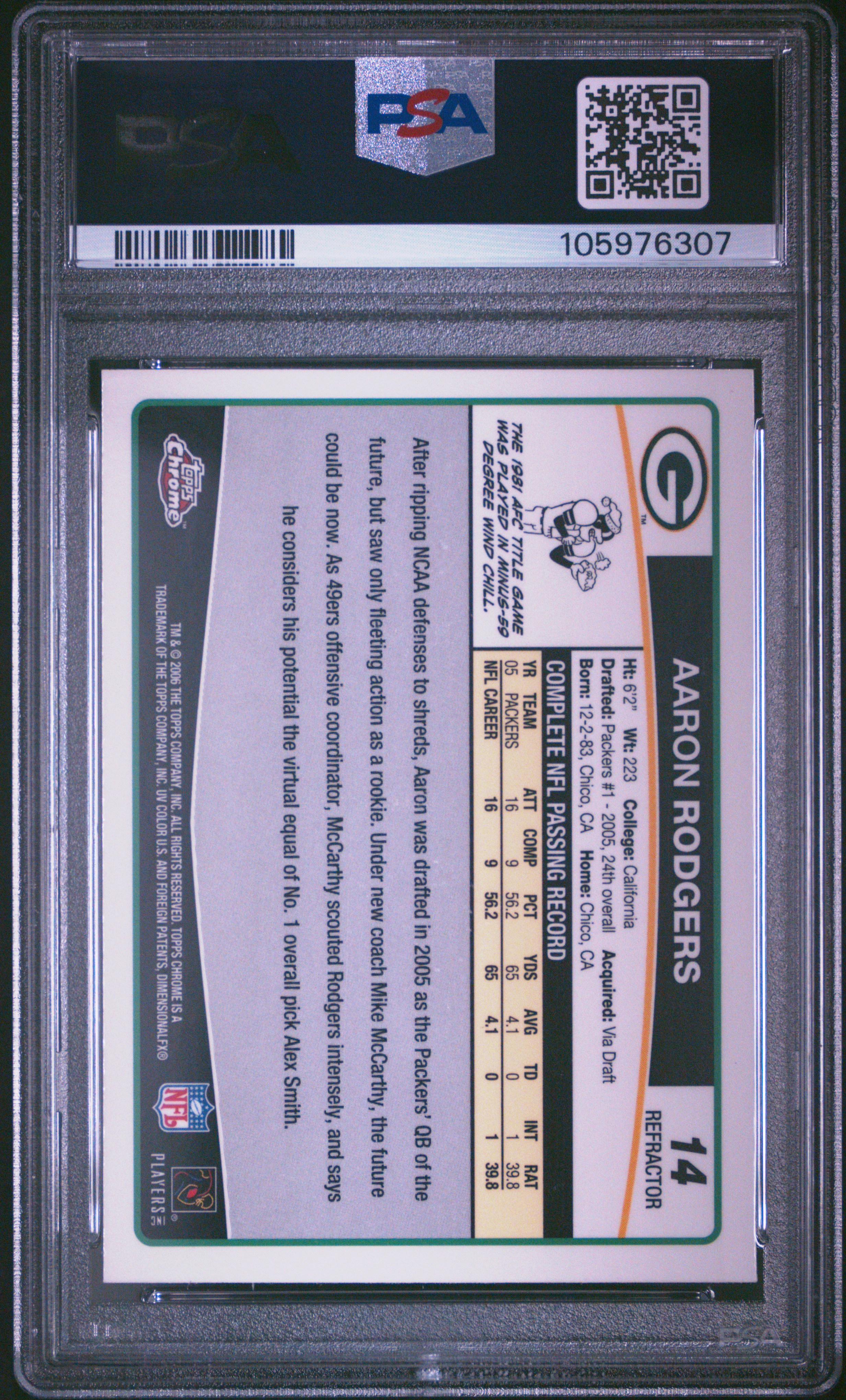 2006 Topps Chrome Aaron Rodgers #14 (Refractor) Gem Mt 10 back