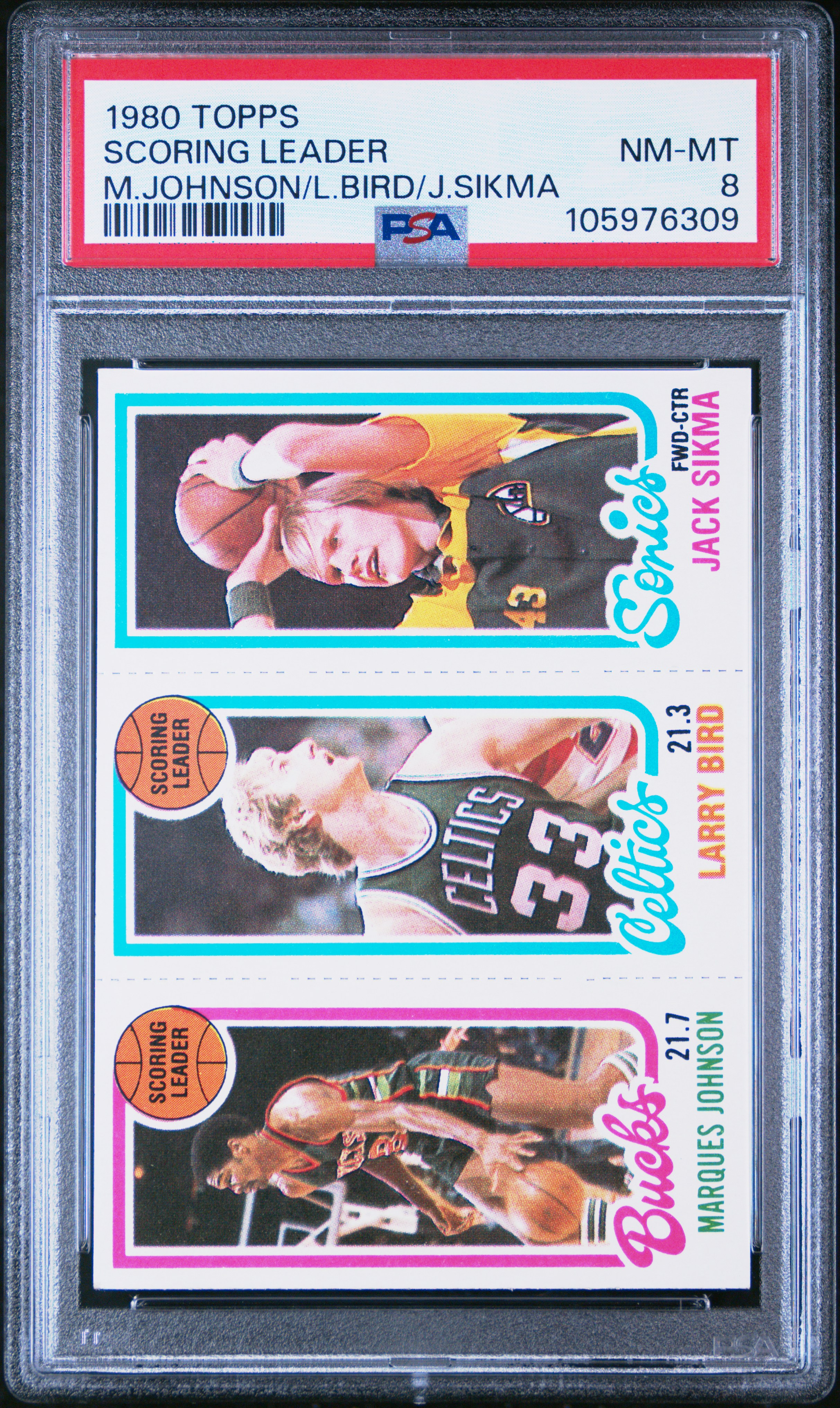 1980 Topps Scoring Leader (M.johnson/L.bird/J.sikma) Nm-Mt 8 front