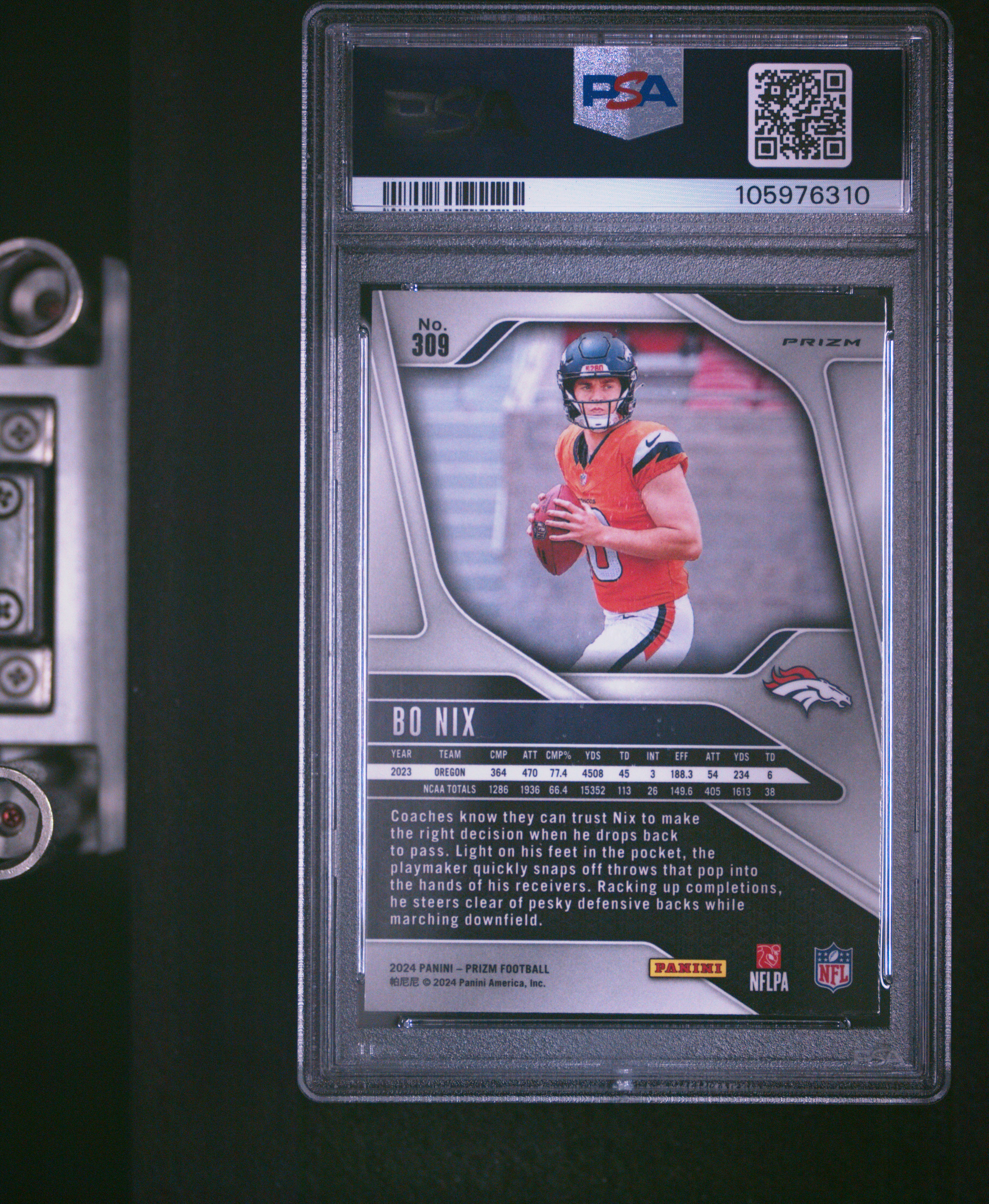 2024 Panini Prizm Bo Nix #309 (Lazer Prizm) Nm-Mt 8 back