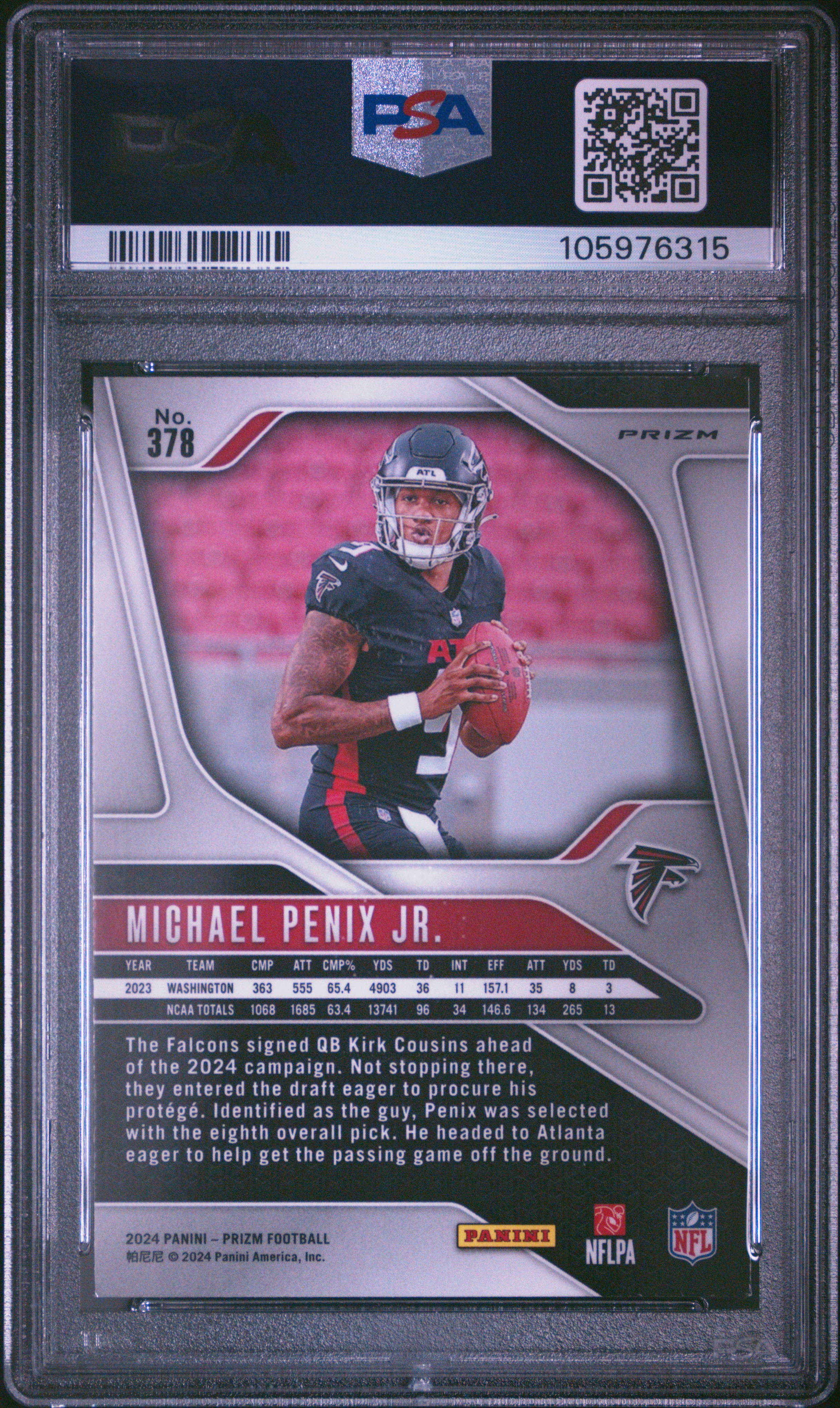 2024 Panini Prizm Michael Penix Jr. #378 (Purple Pulsar) Nm-Mt+ 8.5 back