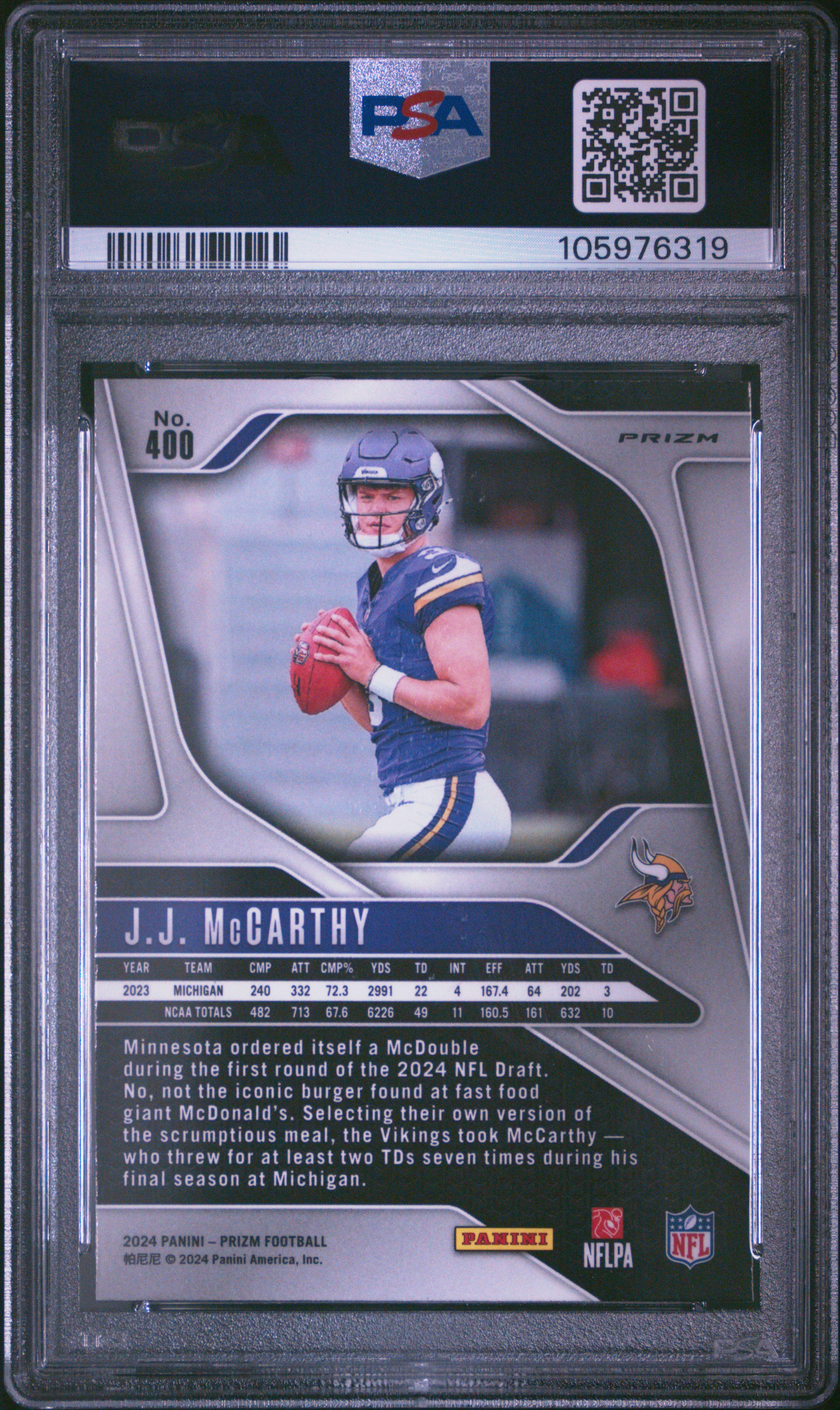 2024 Panini Prizm Jj Mccarthy #400 (Red/White/Blue Prizm) Mint 9 back
