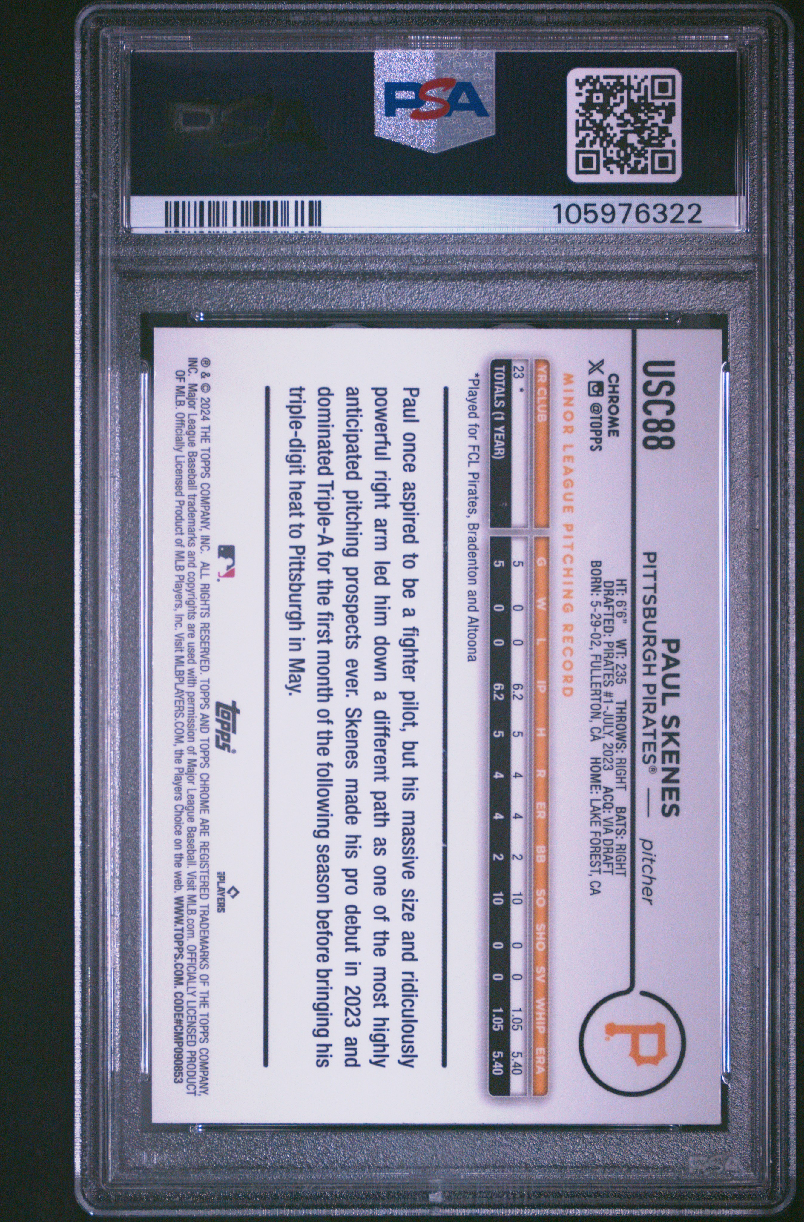 2024 Topps Chrome Update Paul Skenes #Usc88 (Sp) Mint 9 back