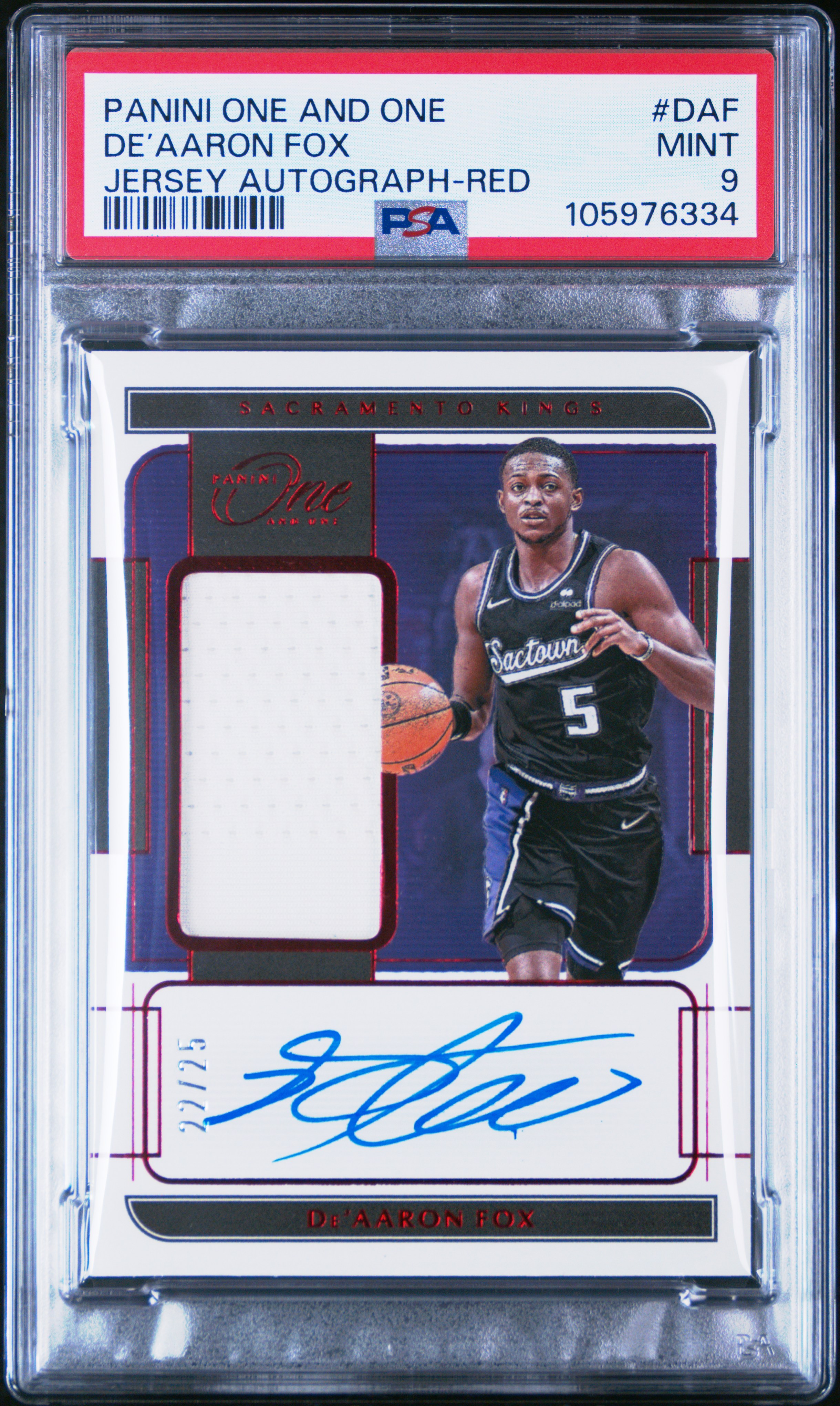 2021 Panini One And One Jersey Autographs De’aaron Fox #Daf (Jersey Autograph-Red) Mint 9 front