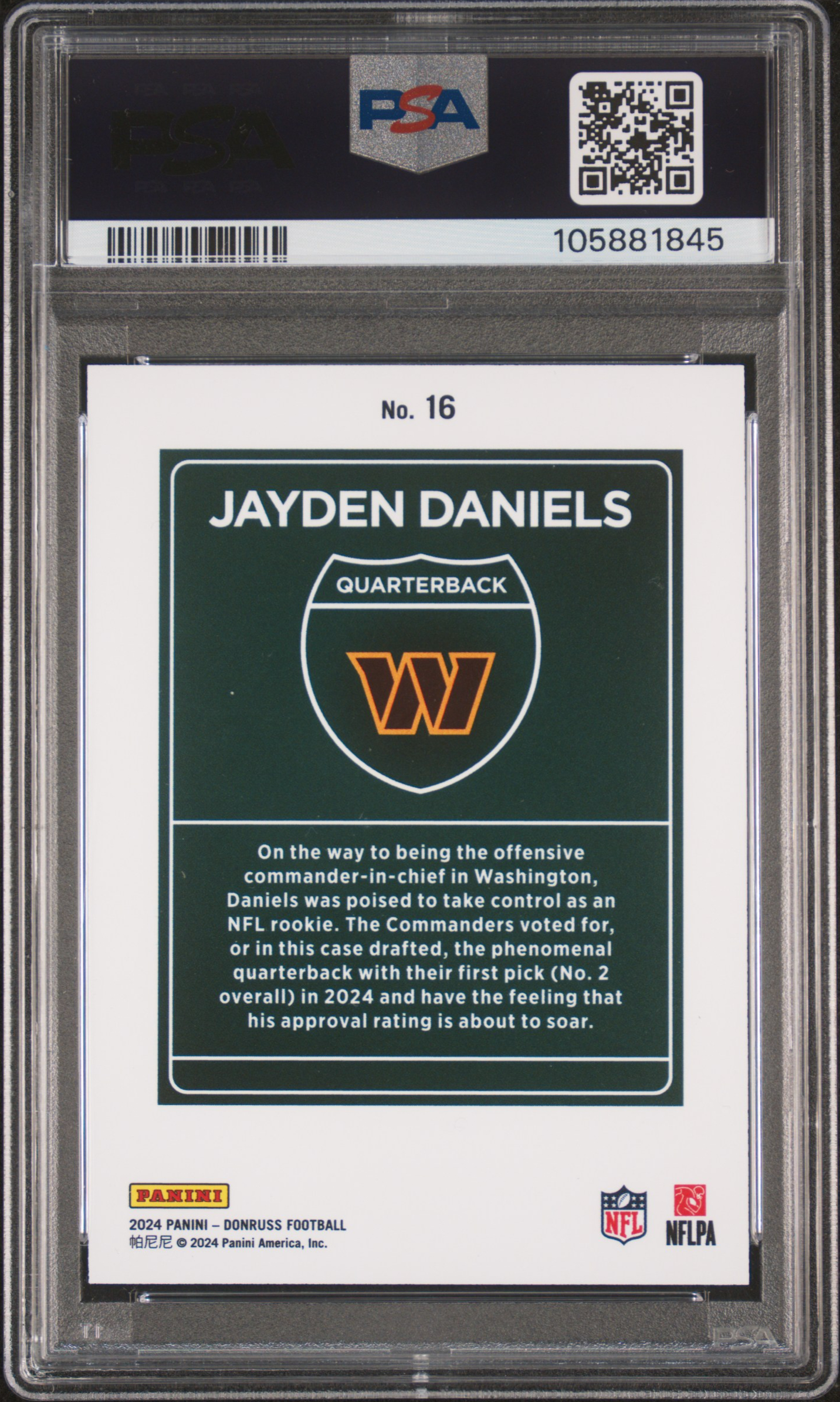 2024 Panini Donruss Downtown! Jayden Daniels #16 Gem Mt 10 back