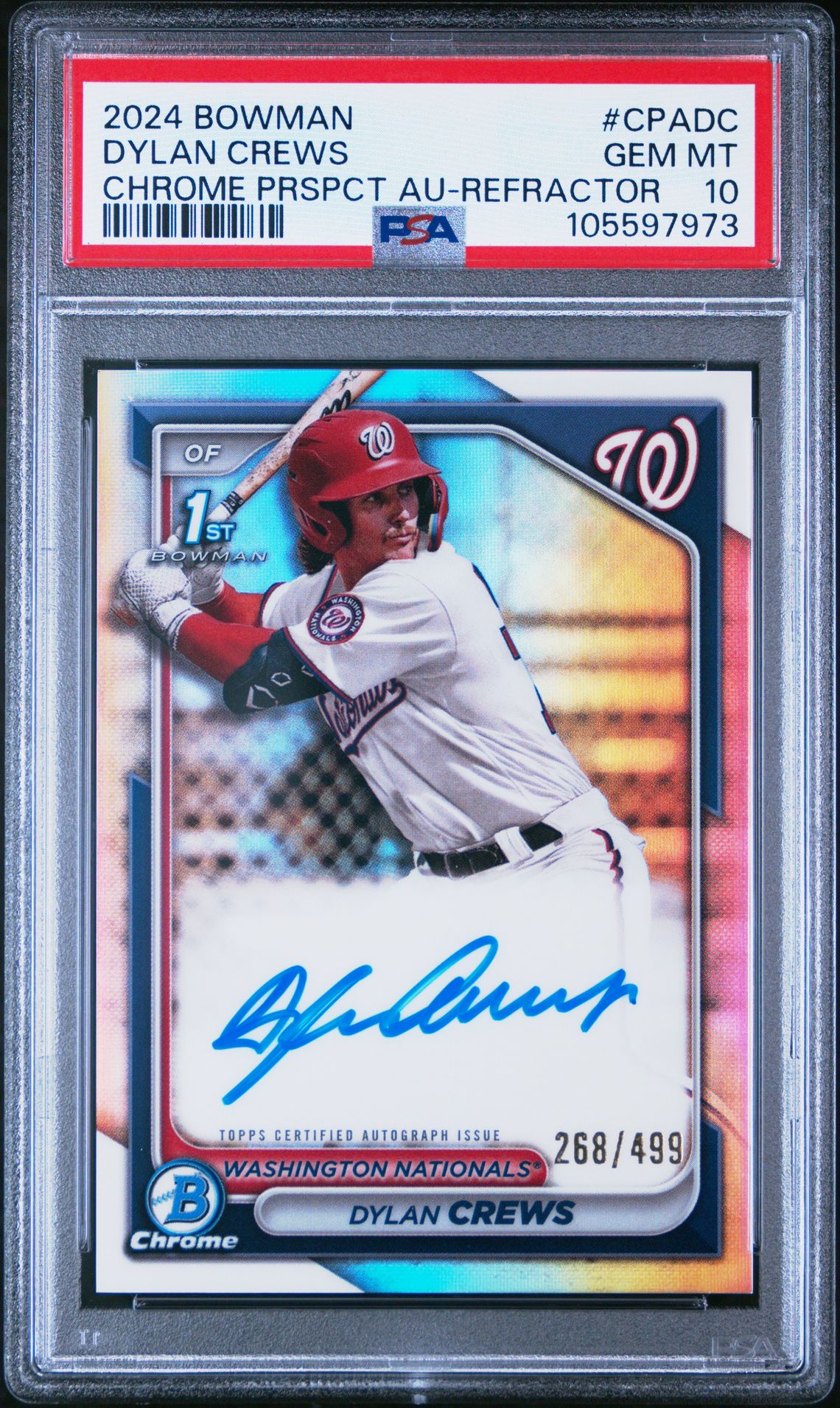 2024 Bowman BOWMAN CHROME PROSPECT AUTOGRAPHS CHROME PRSPCT AU-REFRACTOR #CPADC Dylan Crews front