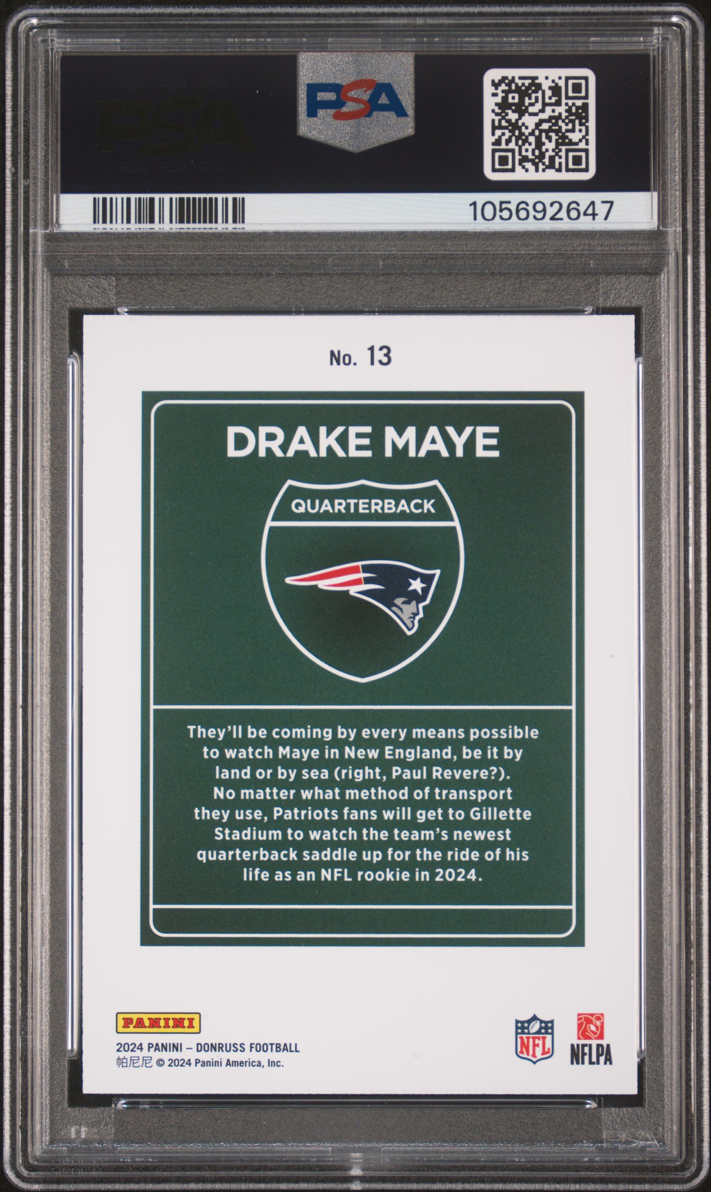 2024 Panini Donruss Downtown! Drake Maye #13 Mint 9 back