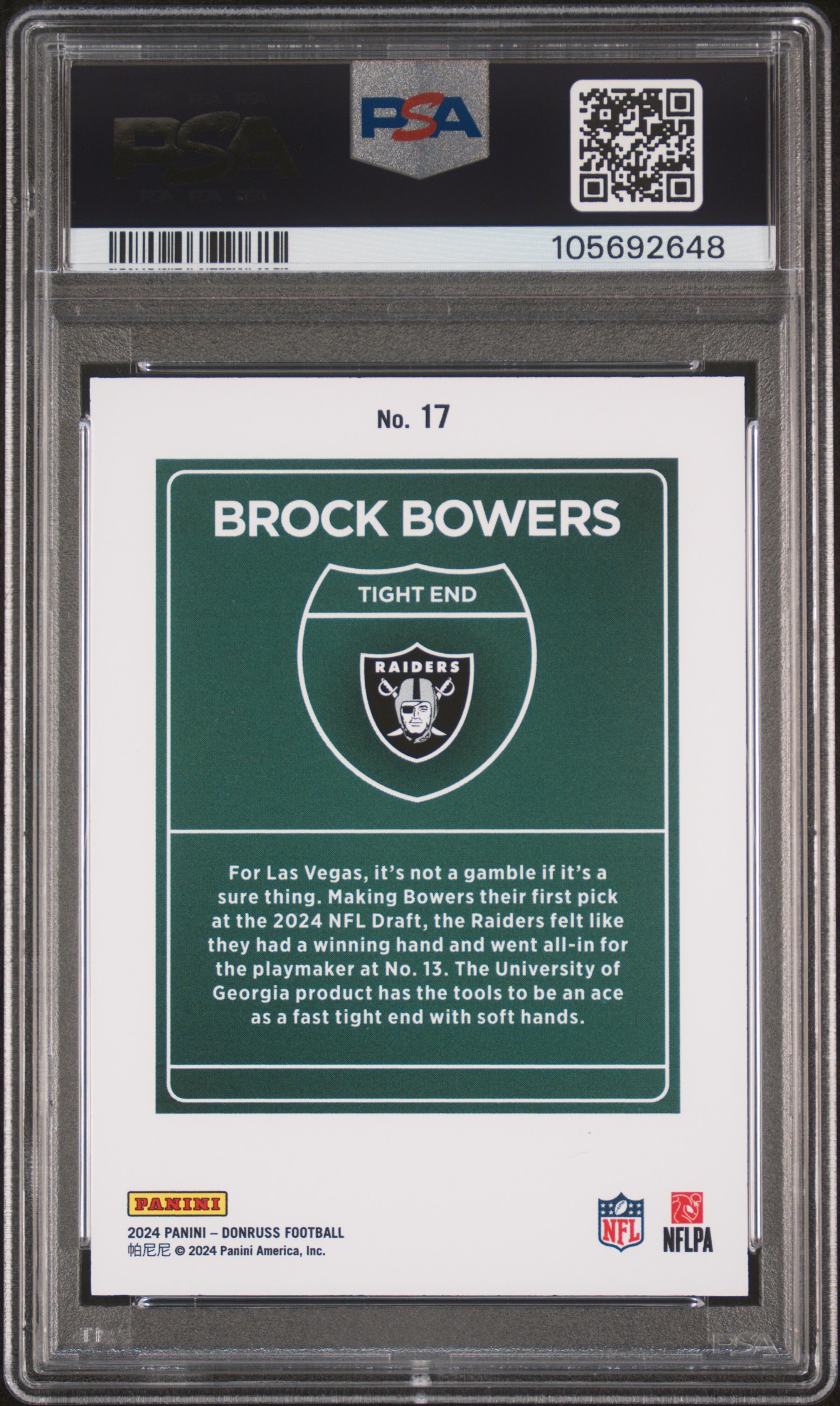 2024 Panini Donruss Downtown! Brock Bowers #17 Gem Mt 10 back