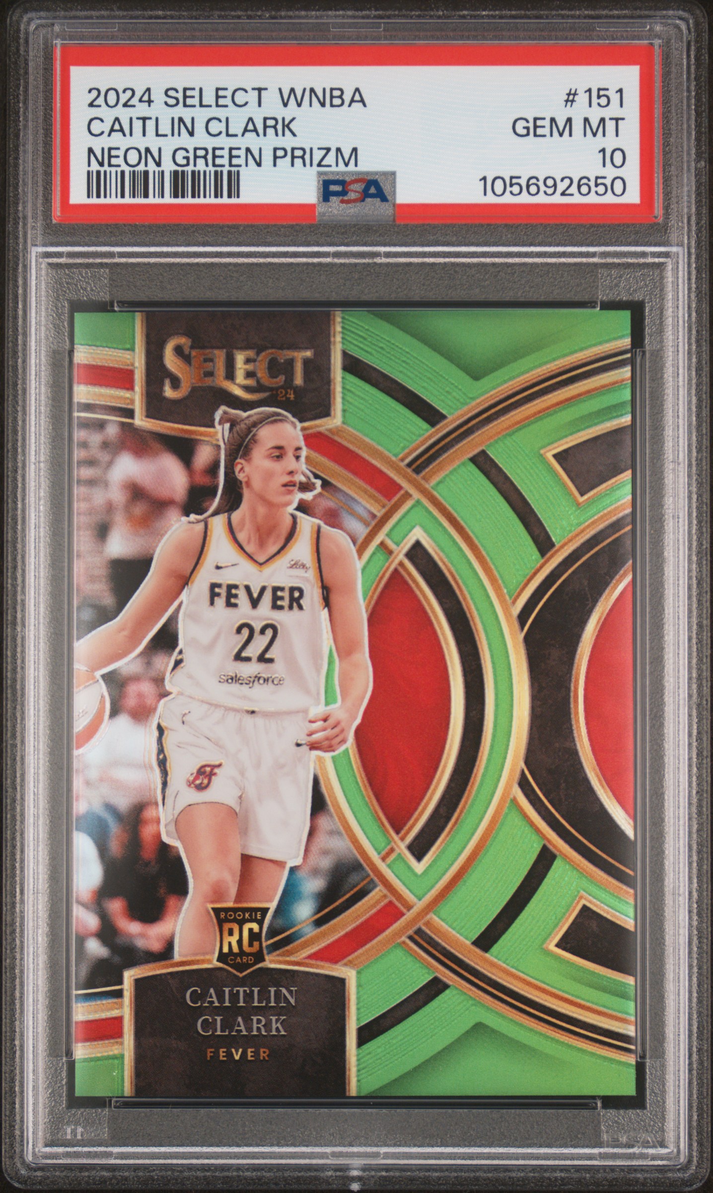 2024 Panini Select Wnba Caitlin Clark #151 (Neon Green Prizm) Gem Mt 10 front